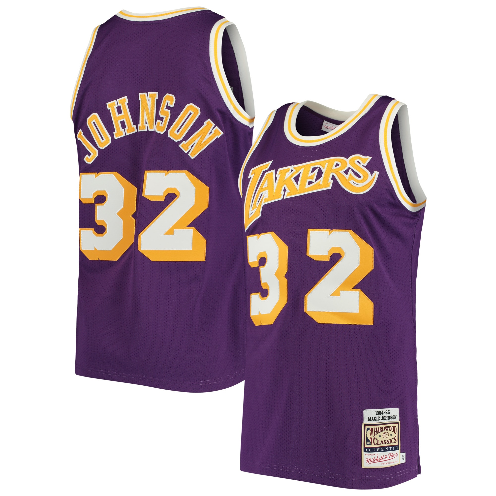 Youth Magic Johnson Los Angeles Lakers 1984/85 Hardwood Classics Authentic Jersey - Purple | FanWearStyle