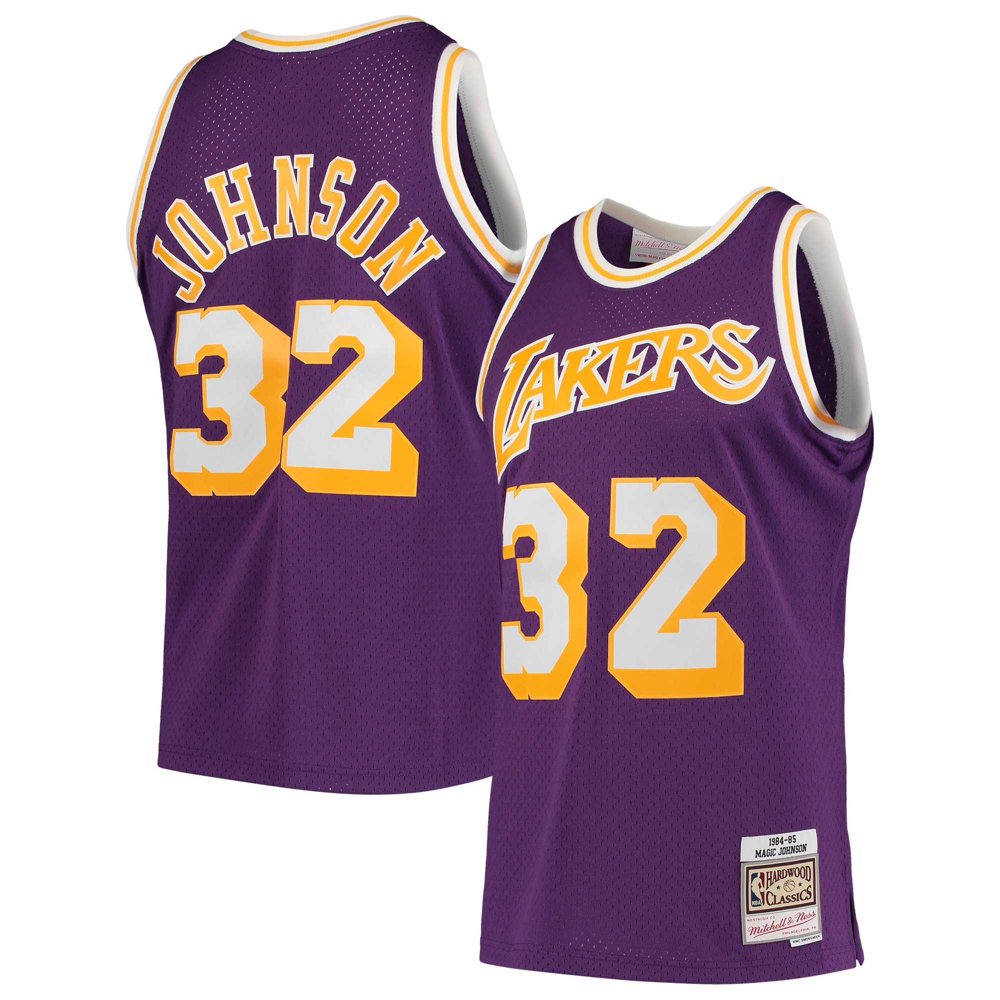 Youth Magic Johnson Los Angeles Lakers 1984/85 Hardwood Classics Swingman Jersey - Purple | FanWearStyle