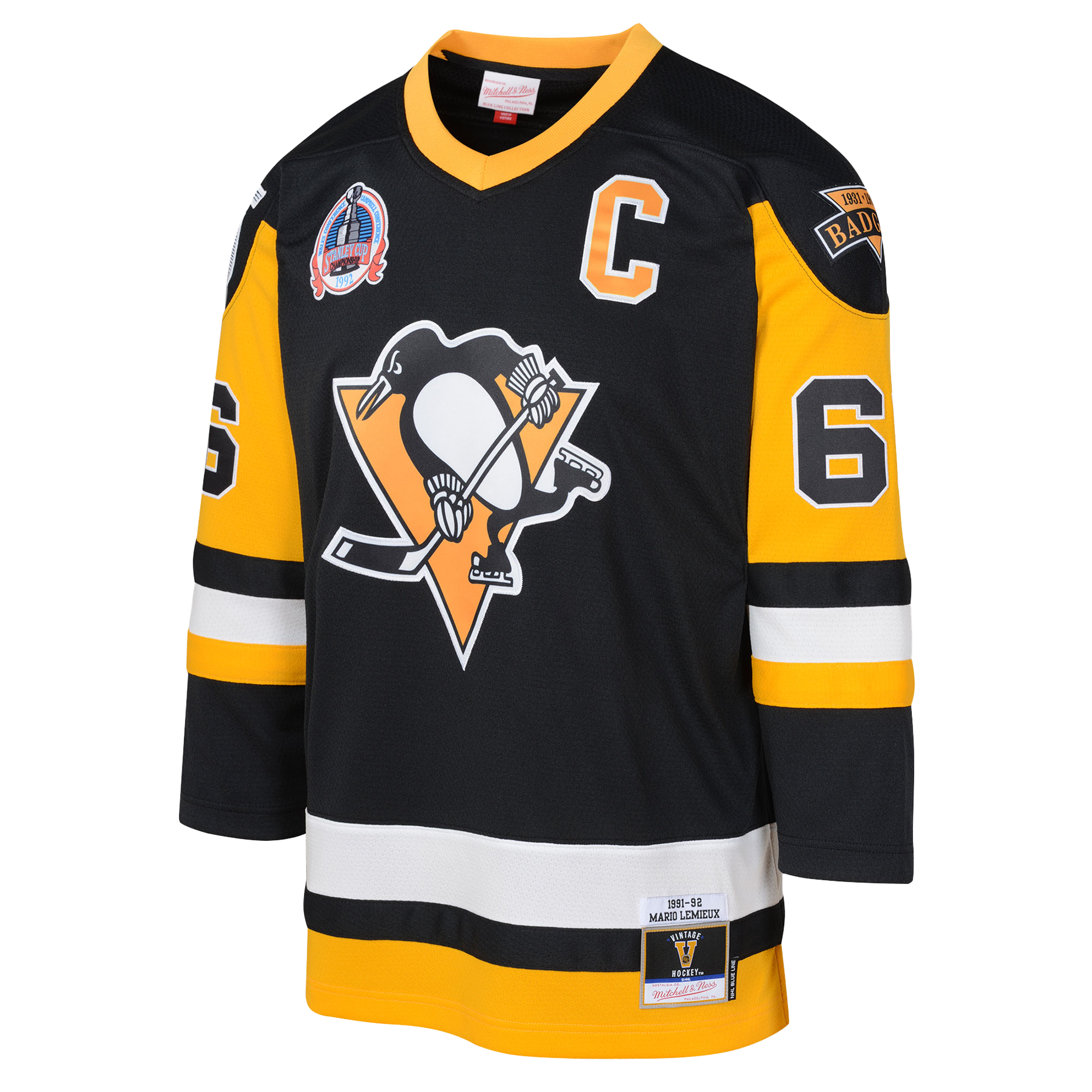 Mario Lemieux Pittsburgh Penguins Youth 1991/92 Captain Patch Power Play Player Jersey - Black - angle 2