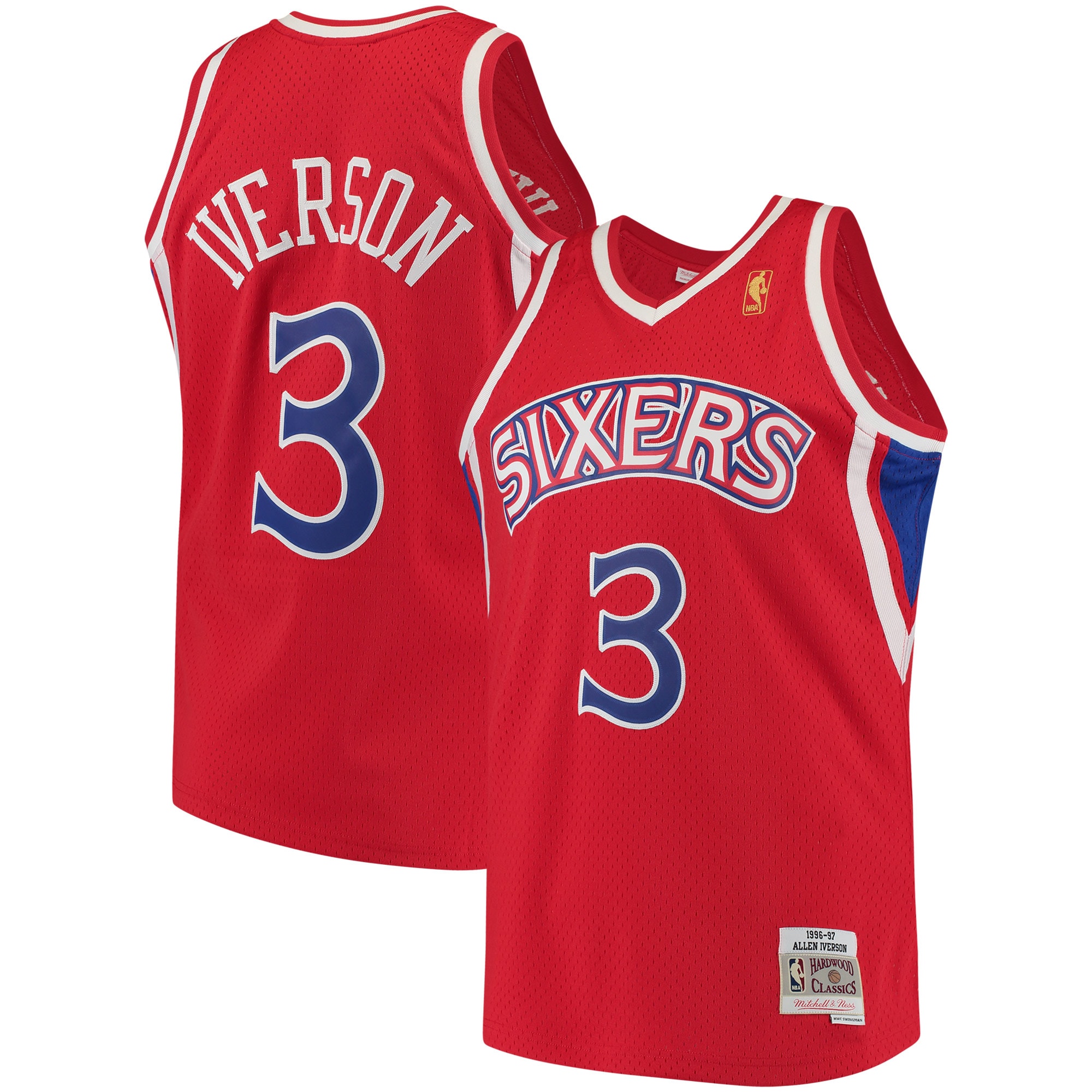 Youth Allen Iverson Philadelphia 76ers 1996/97 Hardwood Classics Swingman Jersey - Red | FanWearStyle
