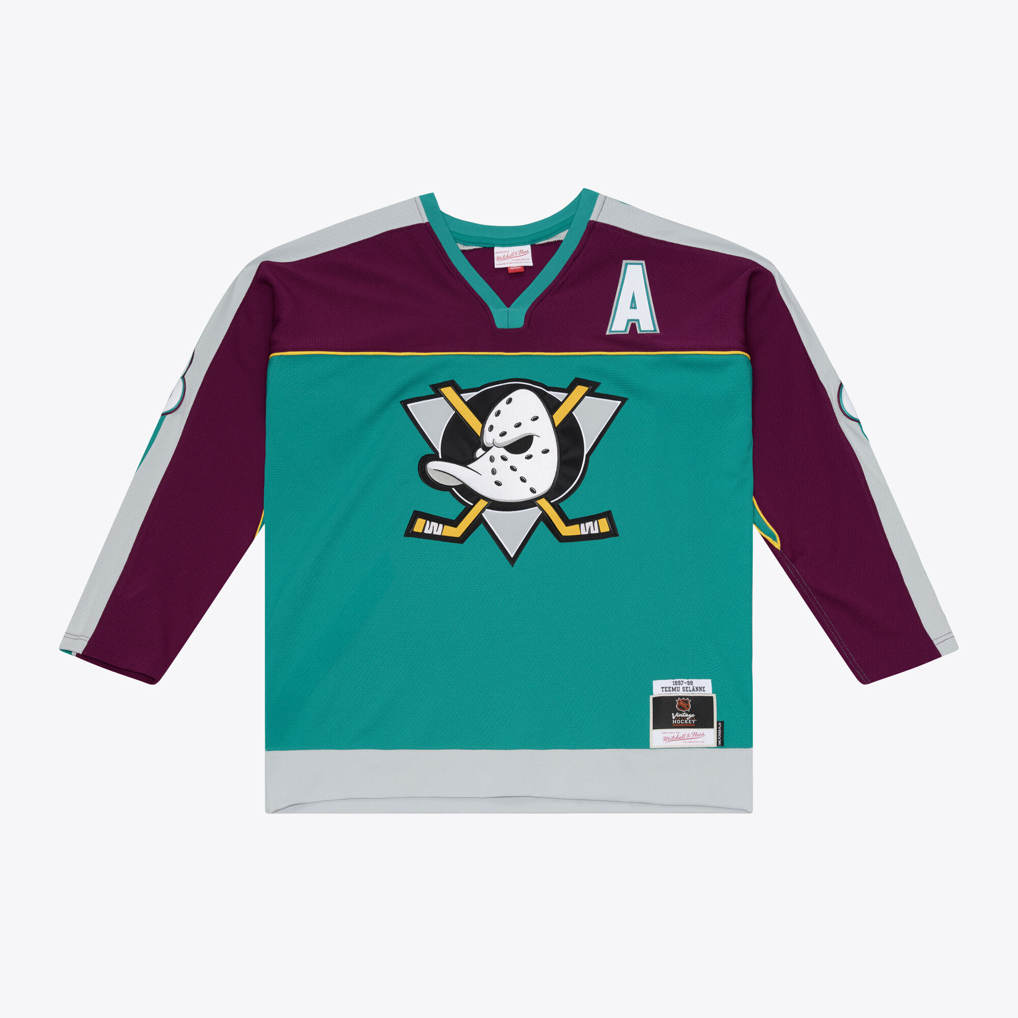 Teemu Selanne Anaheim Ducks 1997/98 Alternate Captain Patch Power Play Jersey - Teal - angle 3