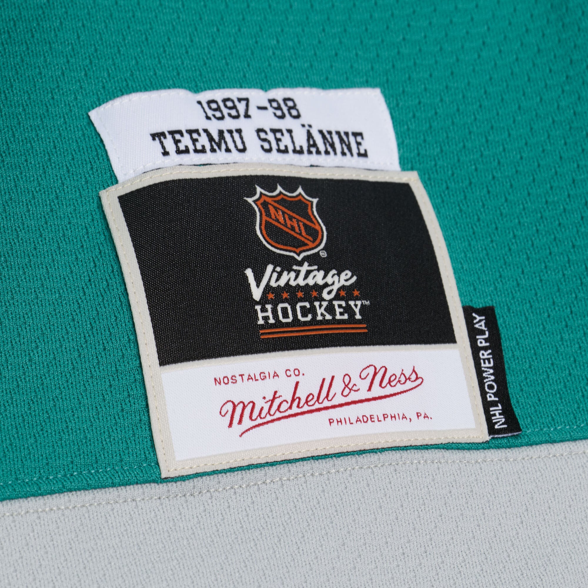 Teemu Selanne Anaheim Ducks 1997/98 Alternate Captain Patch Power Play Jersey - Teal - angle 6