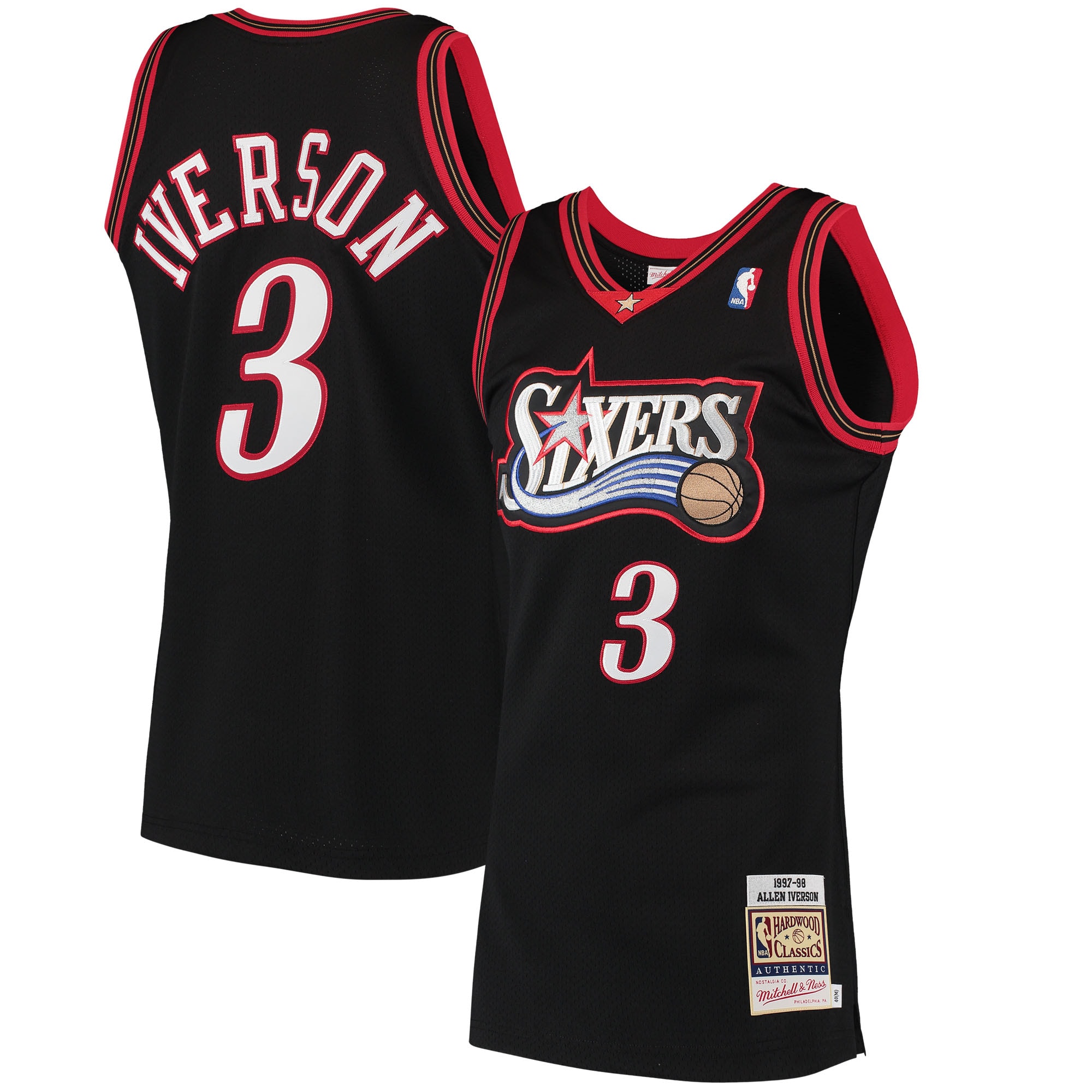 Women's Allen Iverson Philadelphia 76ers 1997/98 Hardwood Classics Authentic Jersey - Black | FanWearStyle