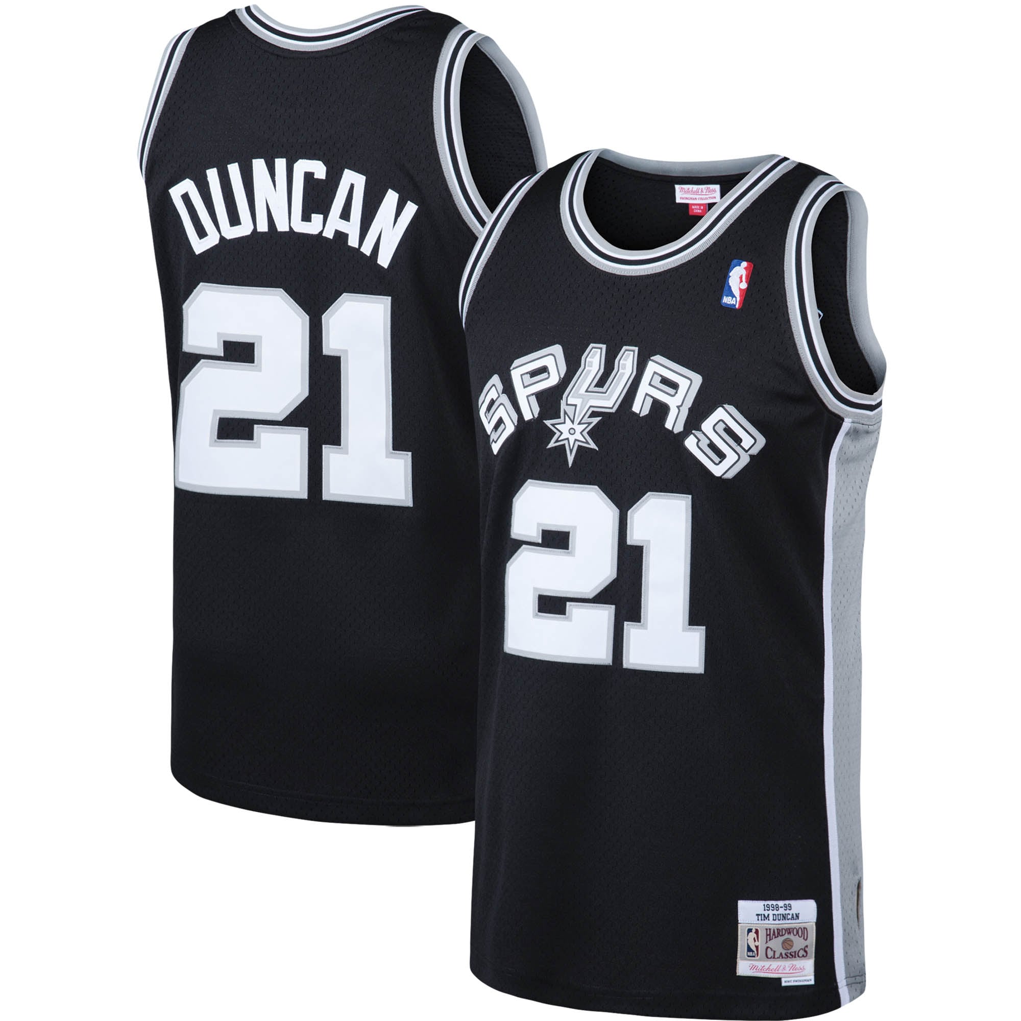 Youth Tim Duncan San Antonio Spurs 1998/99 Big & Tall Hardwood Classics Swingman Jersey - Black | FanWearStyle