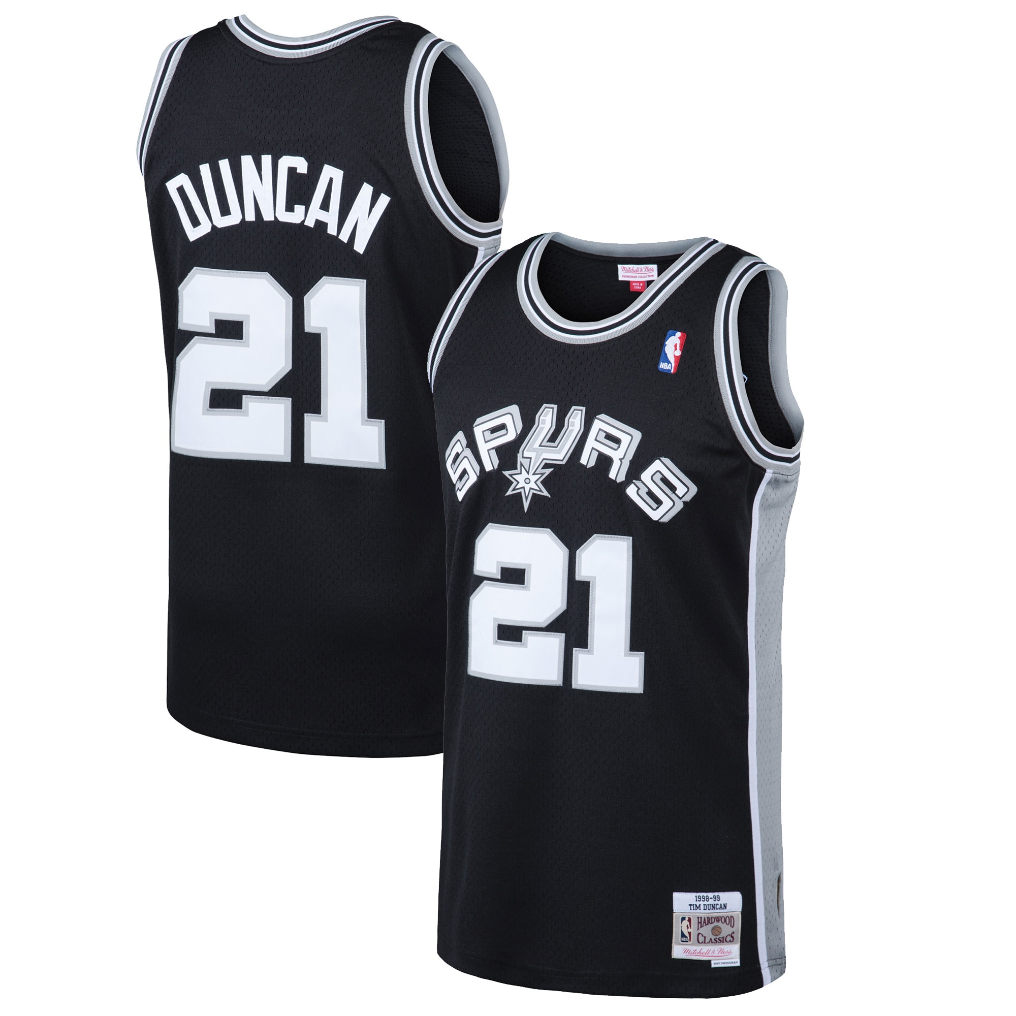 Youth Tim Duncan San Antonio Spurs 1998/99 Hardwood Classics Swingman Jersey - Black | FanWearStyle