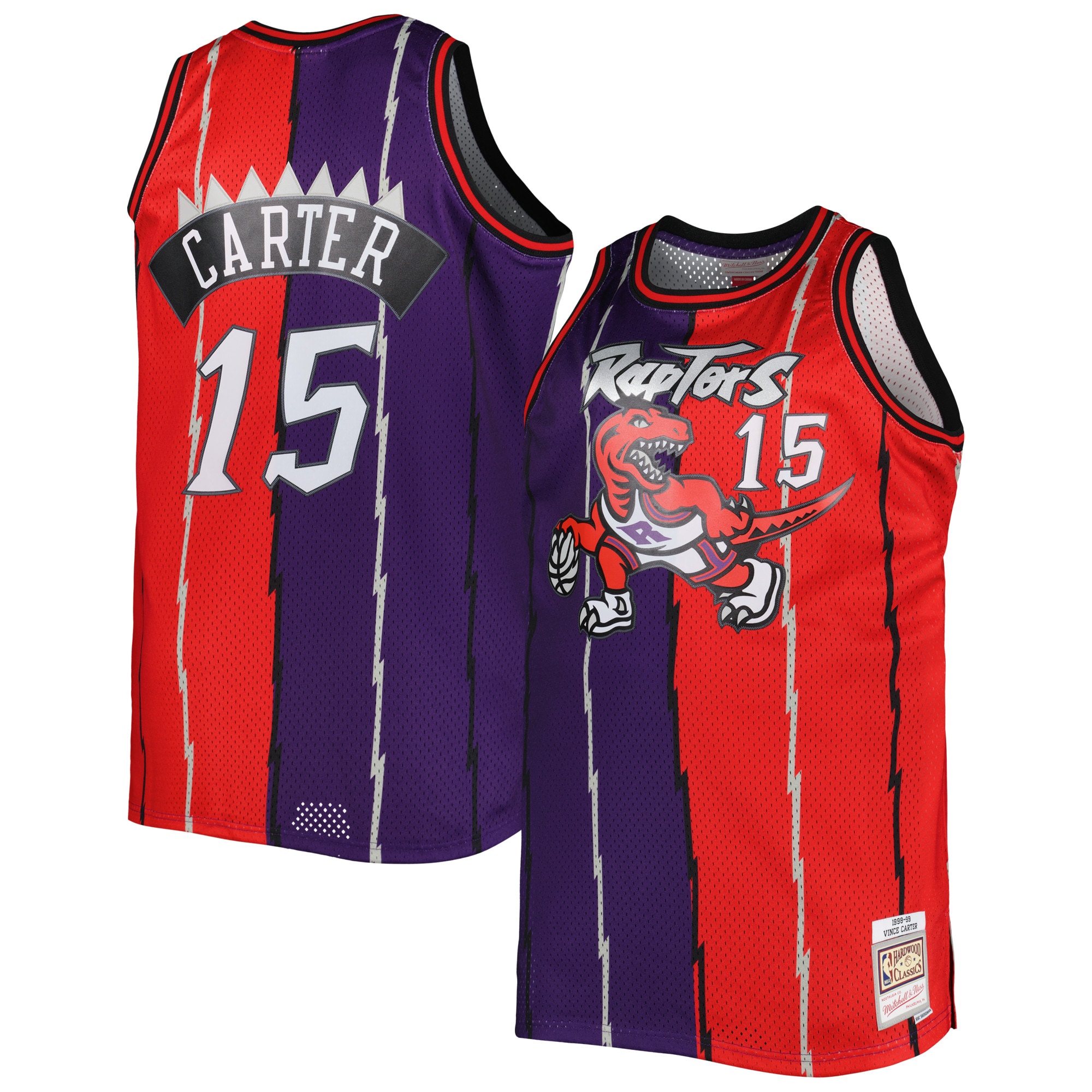 Women's Vince Carter Toronto Raptors Big & Tall Hardwood Classics 1998/99 Split Swingman Jersey - Purple/Red | FanWearStyle