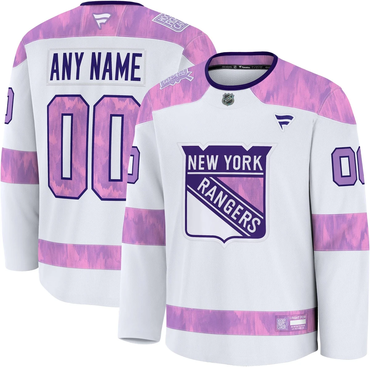 Youth New York Rangers 2024 Hockey Fights Cancer Custom Practice Jersey - White