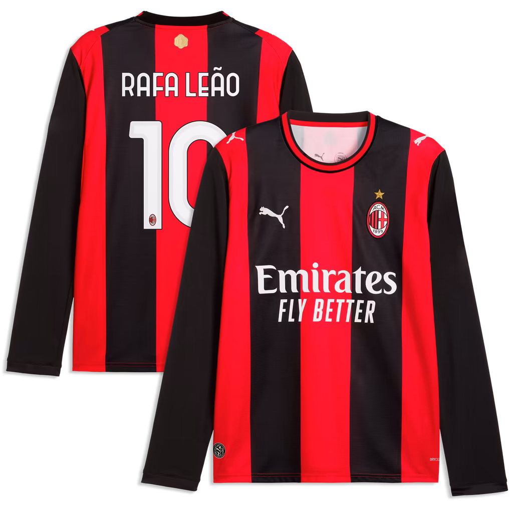 Rafael Leão AC Milan 2026/27 Home Replica Long Sleeve Jersey - Black/Red