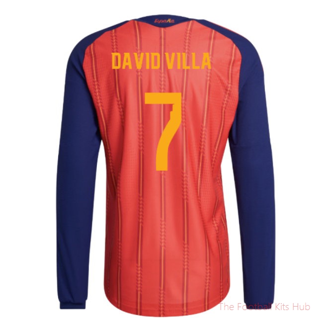 2026/27 Spain Authentic Long Sleeve Home Shirt (David Villa 7)