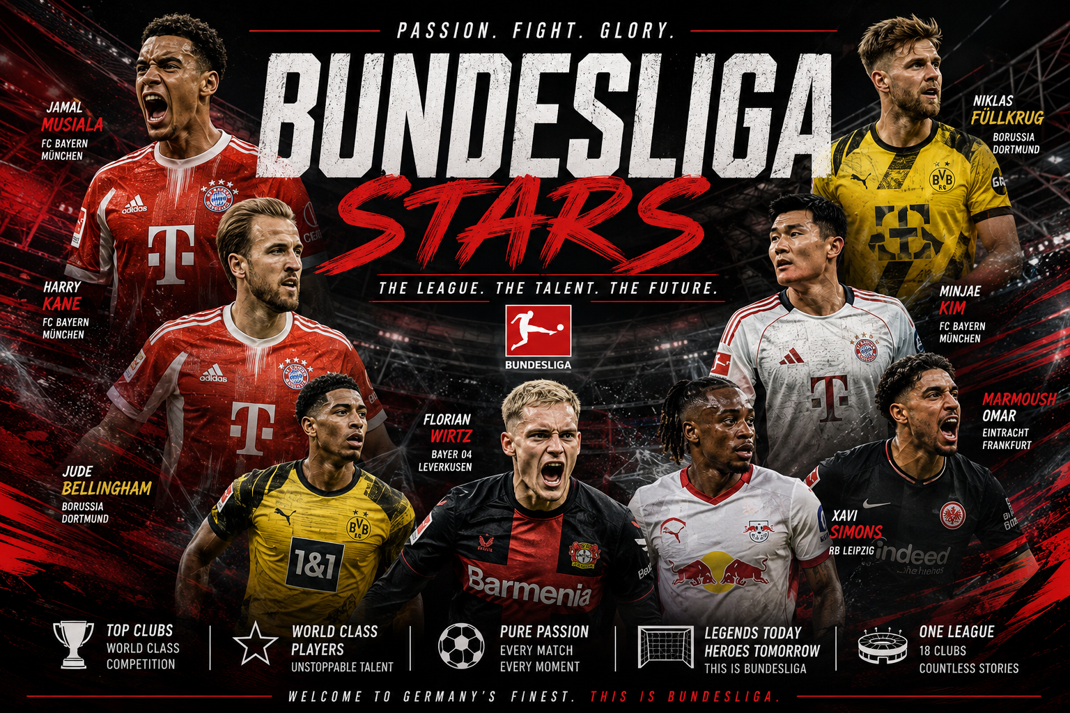 Bundesliga stars collection featuring Musiala Wirtz Kane Havertz club jerseys FanWearStyle