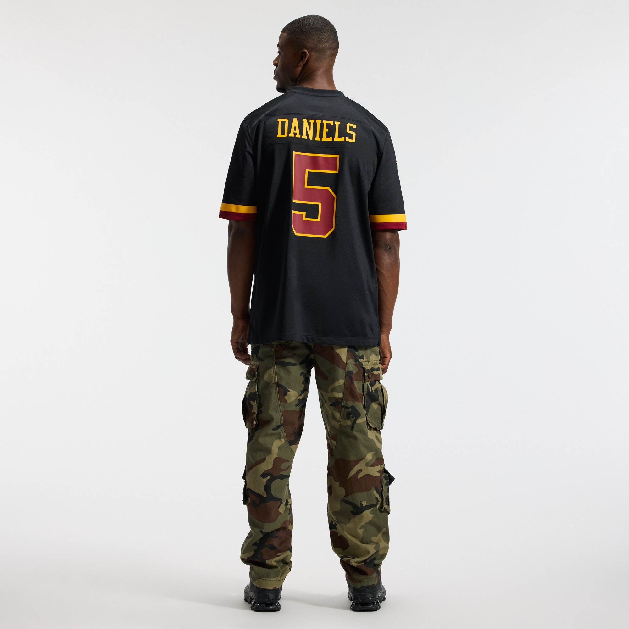 Hail Raiser Jayden Daniels Washington Commanders Alternate Game Jersey - Black - angle 7