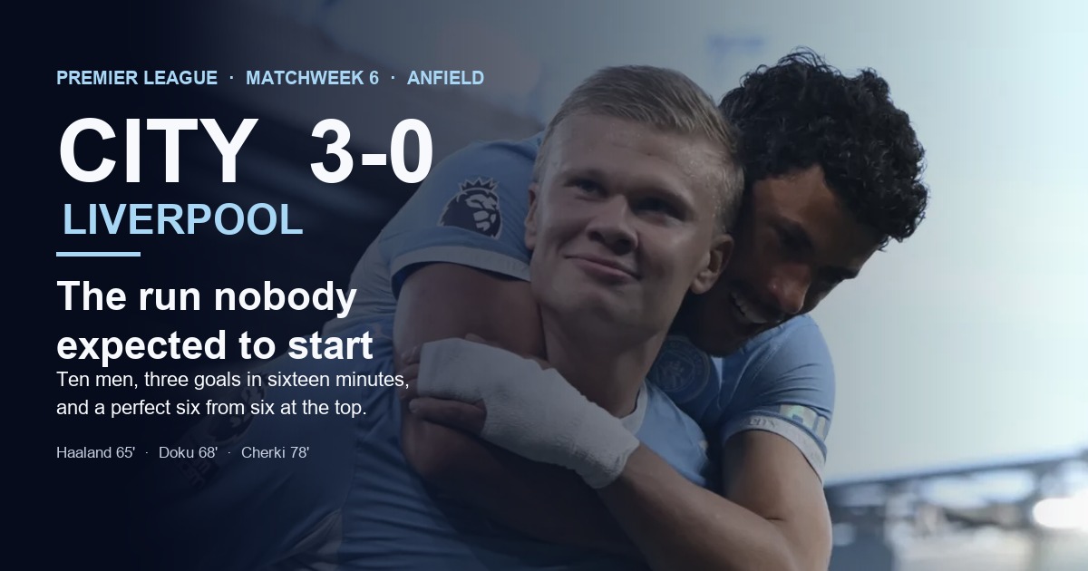 Manchester City 3-0 Liverpool at Anfield, Premier League Matchweek 6