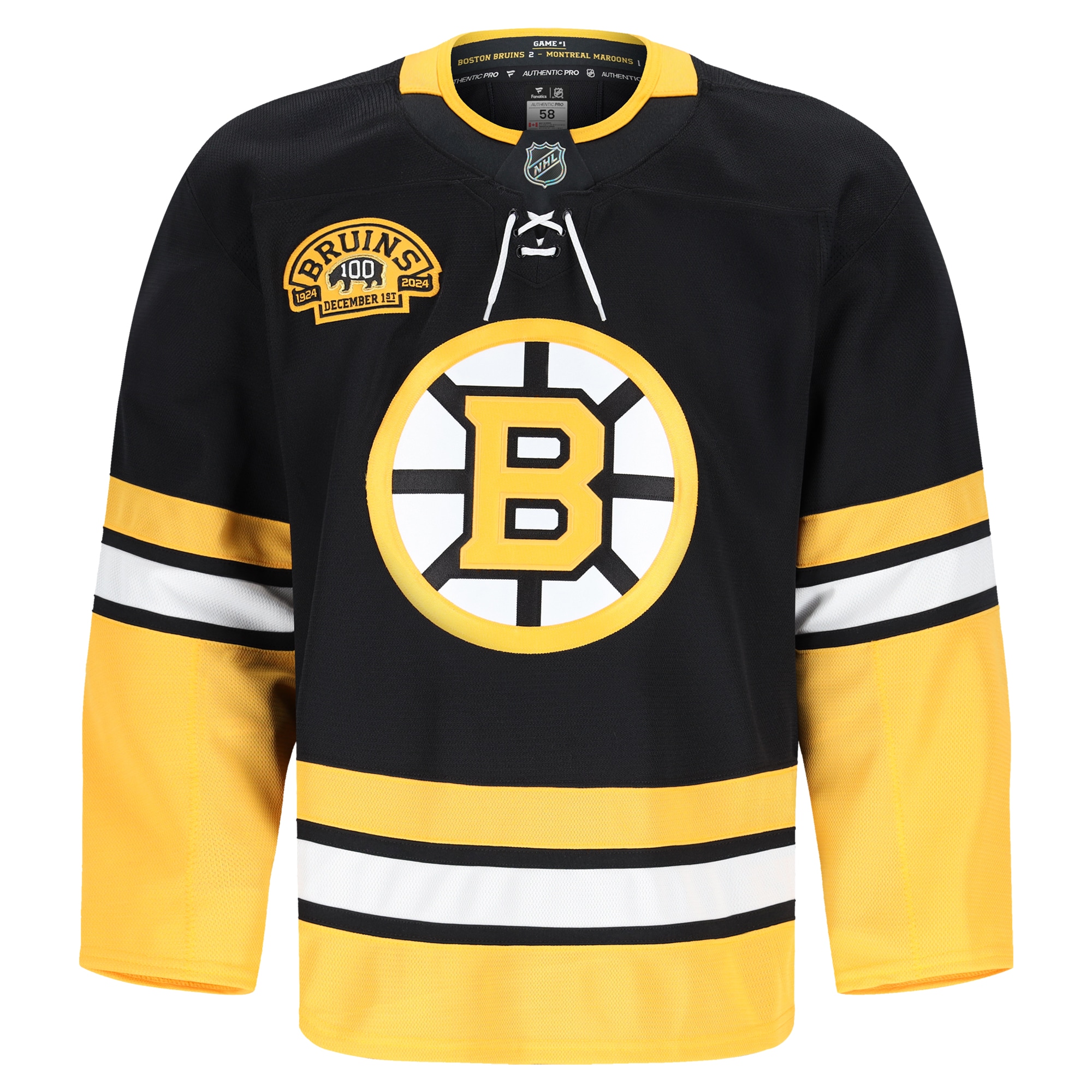 Boston Bruins 100th Anniversary Pro Jersey - Black - angle 2