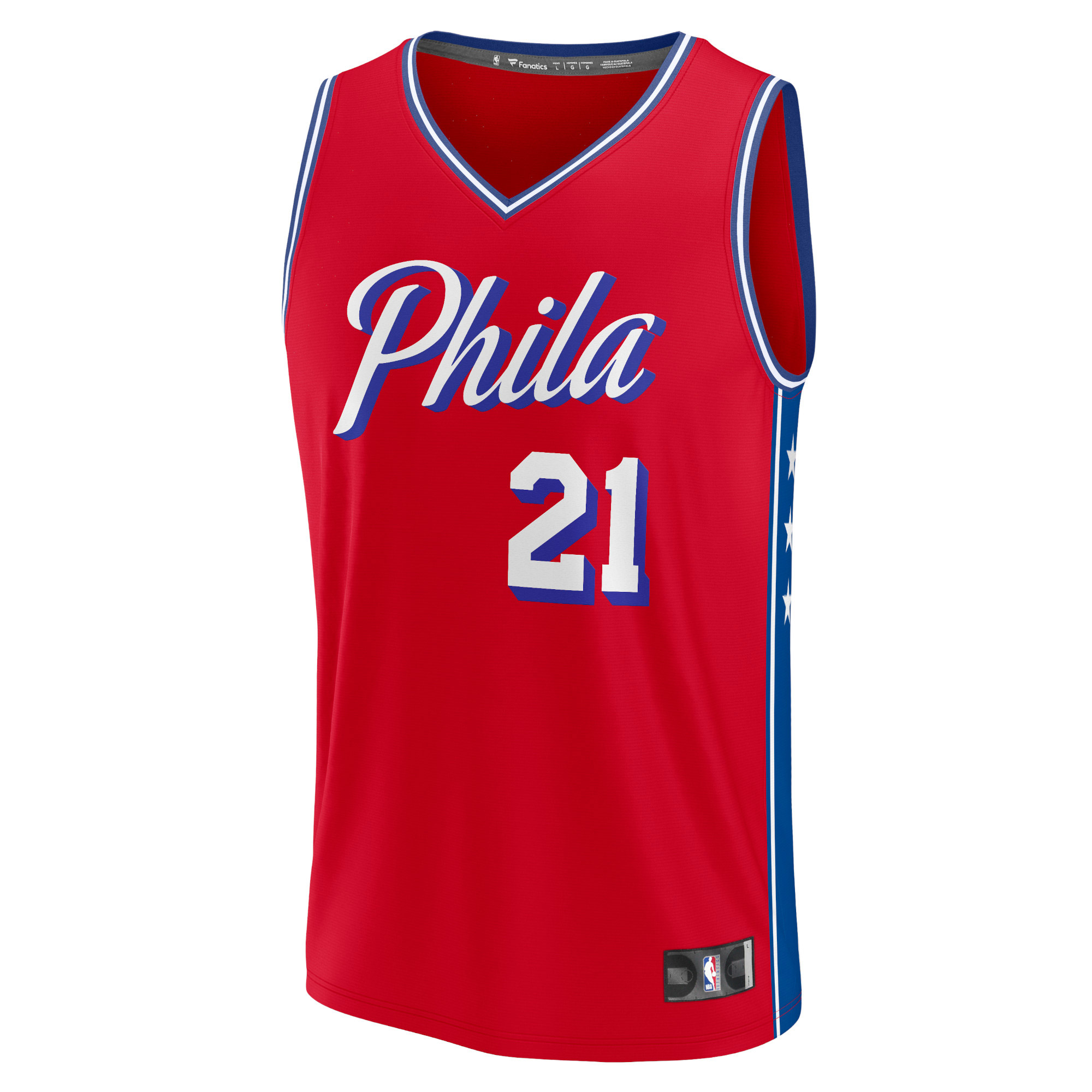 Joel Embiid #21 Philadelphia 76ers Fast Break Replica Player Jersey - Statement Edition - Red - angle 2