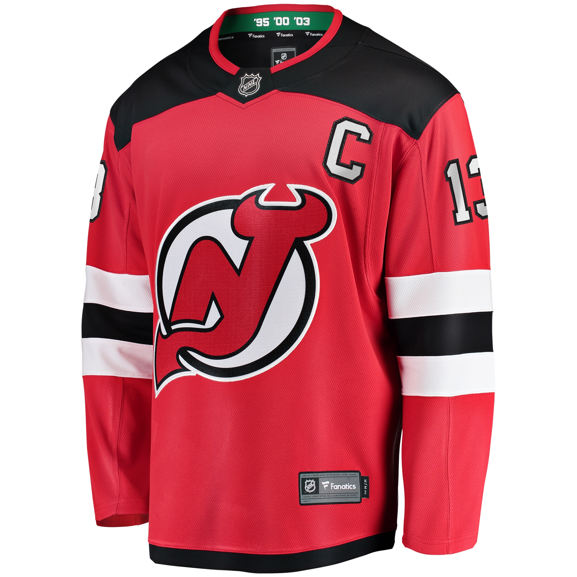 Nico Hischier New Jersey Devils Captain Patch Home Breakaway Jersey - Red - angle 2