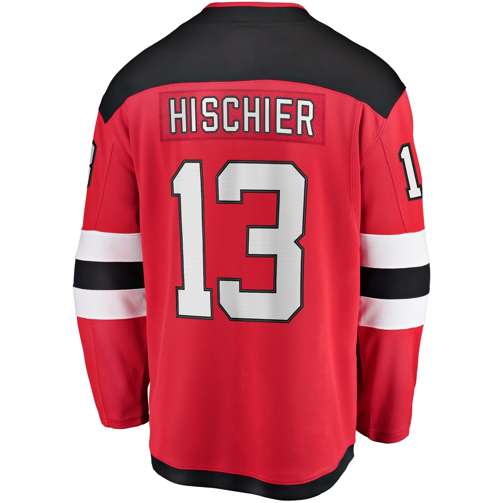 Nico Hischier New Jersey Devils Captain Patch Home Breakaway Jersey - Red - angle 3