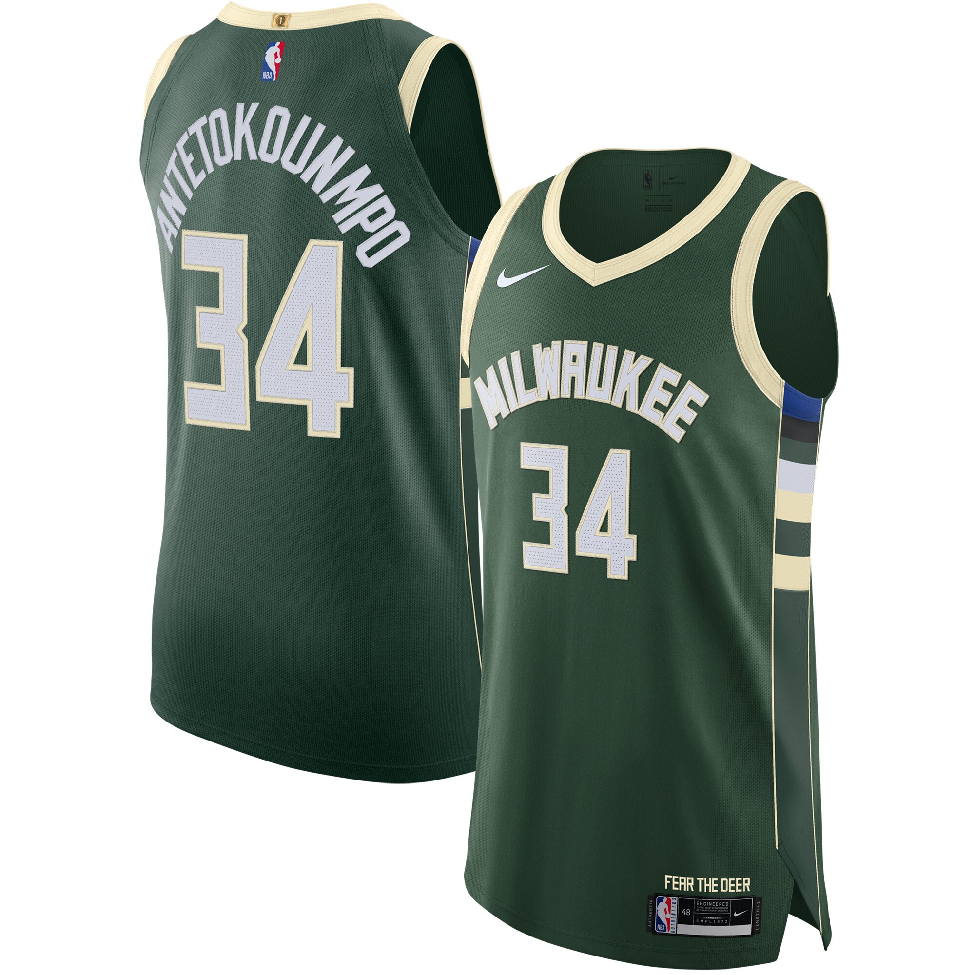 Giannis Antetokounmpo #7 Milwaukee Bucks Jersey - Icon Edition - Hunter Green - angle 2