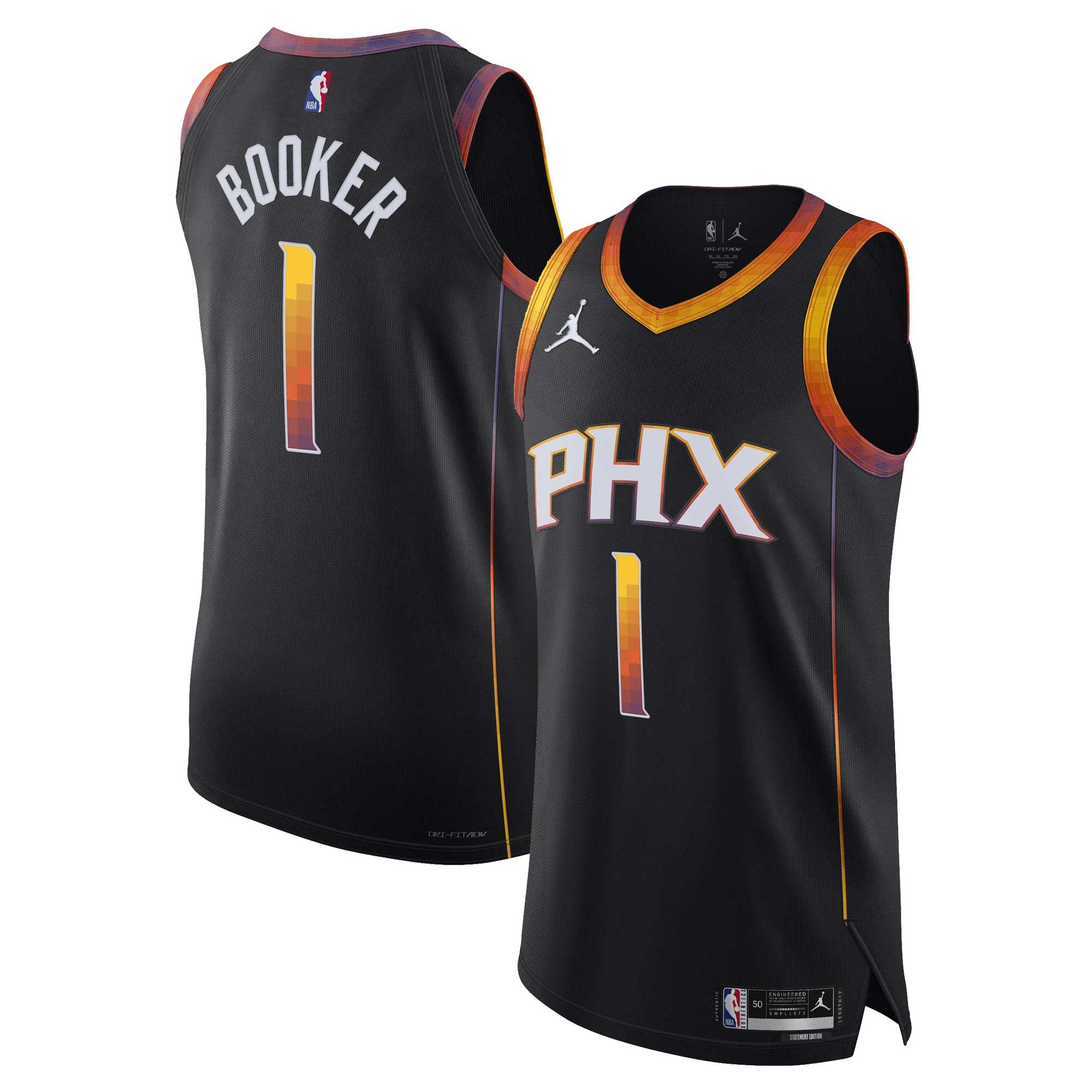 Youth Devin Booker #1 Phoenix Suns Authentic Player Jersey - Statement Edition - Black | FanWearStyle