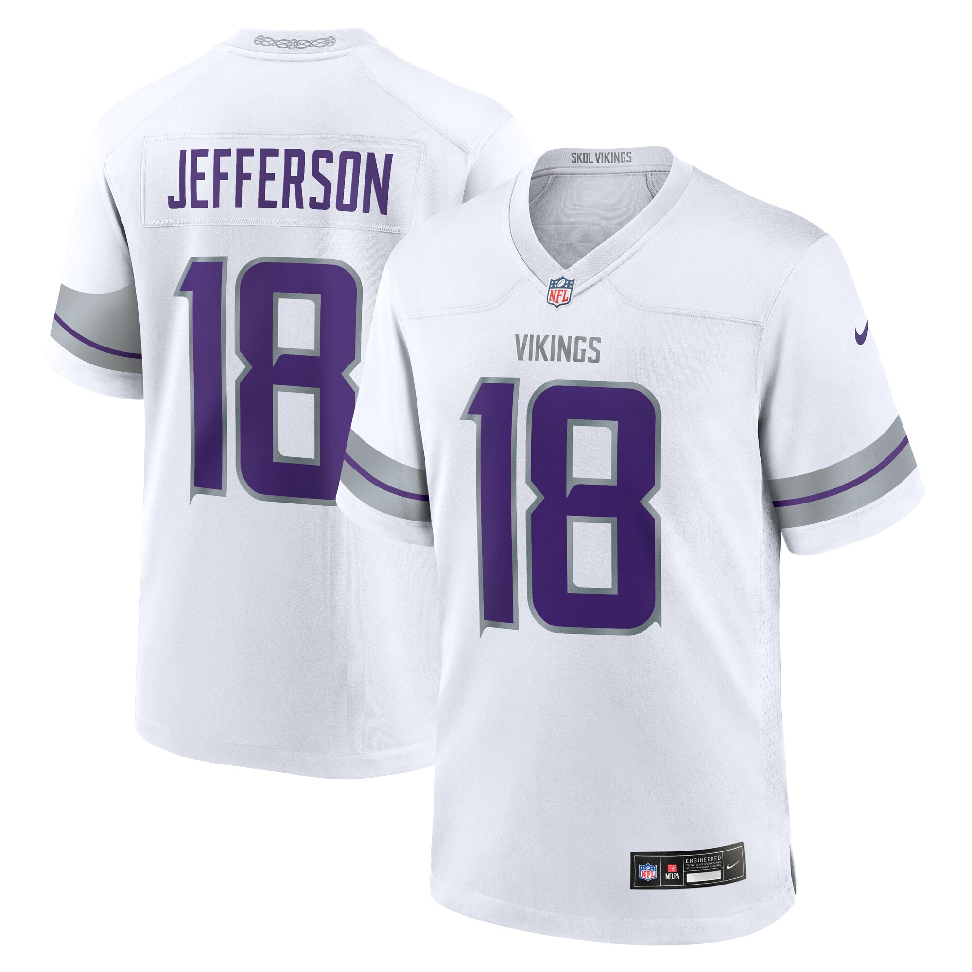 Justin Jefferson #18 Minnesota Vikings Alternate Game Player Jersey - White - angle 2
