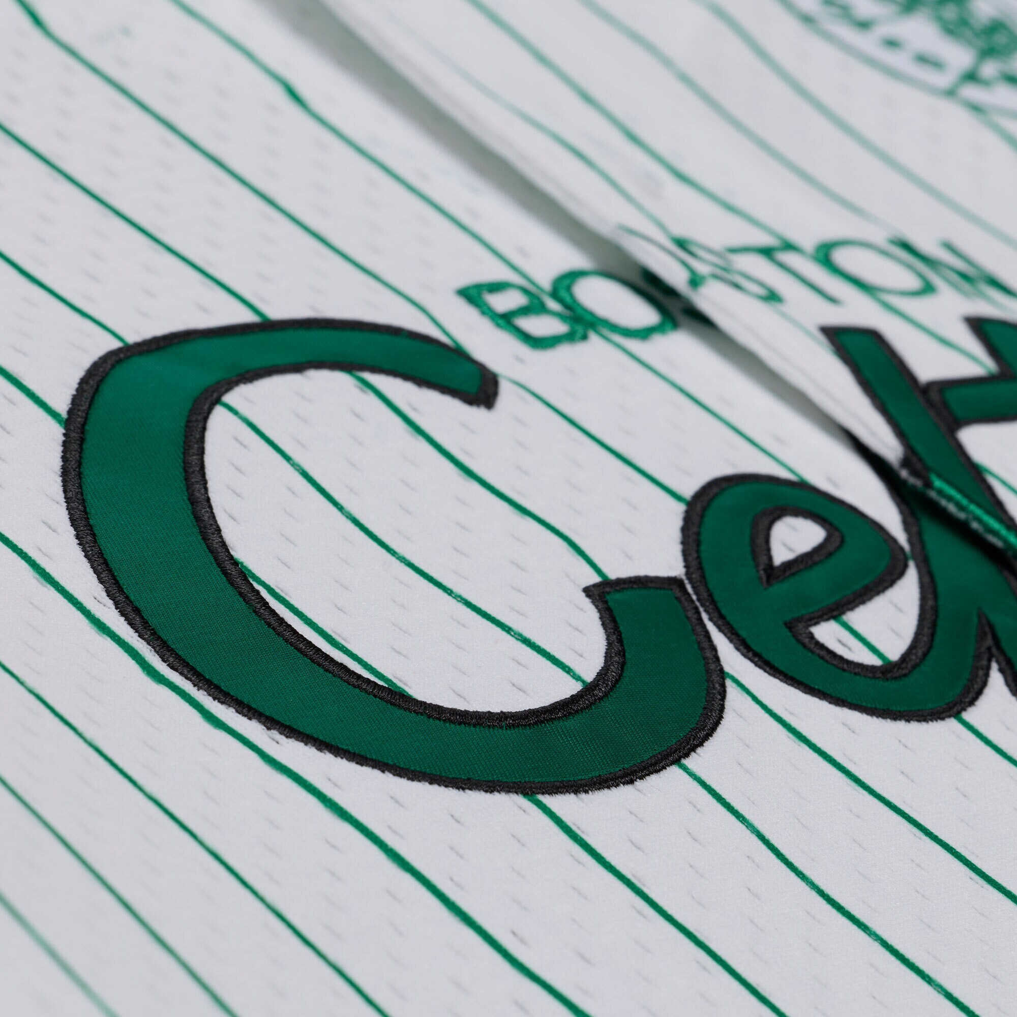Boston Celtics Head Coach Pinstripe Mesh Full-Button Baseball Jersey - White - angle 5