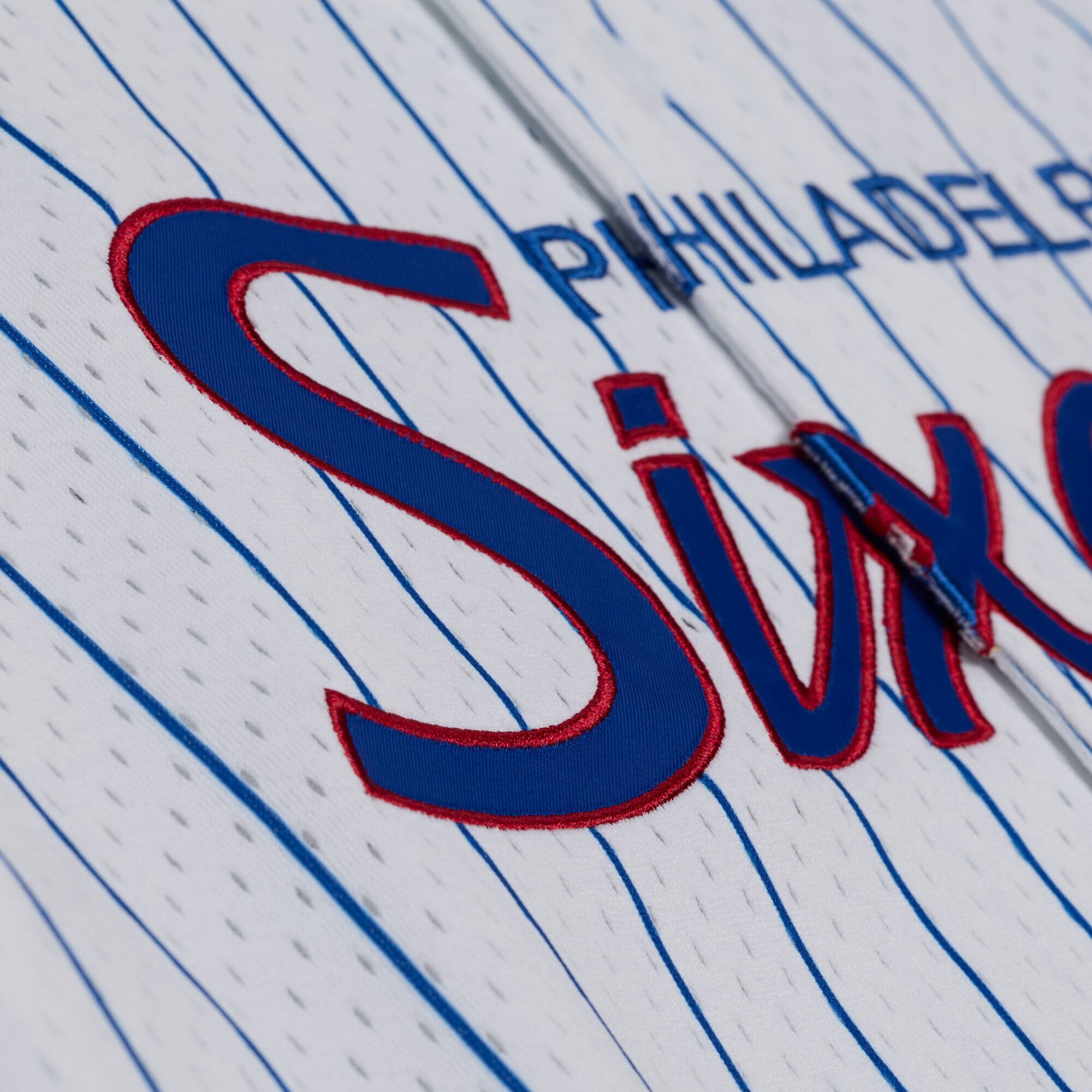 Philadelphia 76ers Head Coach Pinstripe Mesh Full-Button Baseball Jersey - White - angle 3