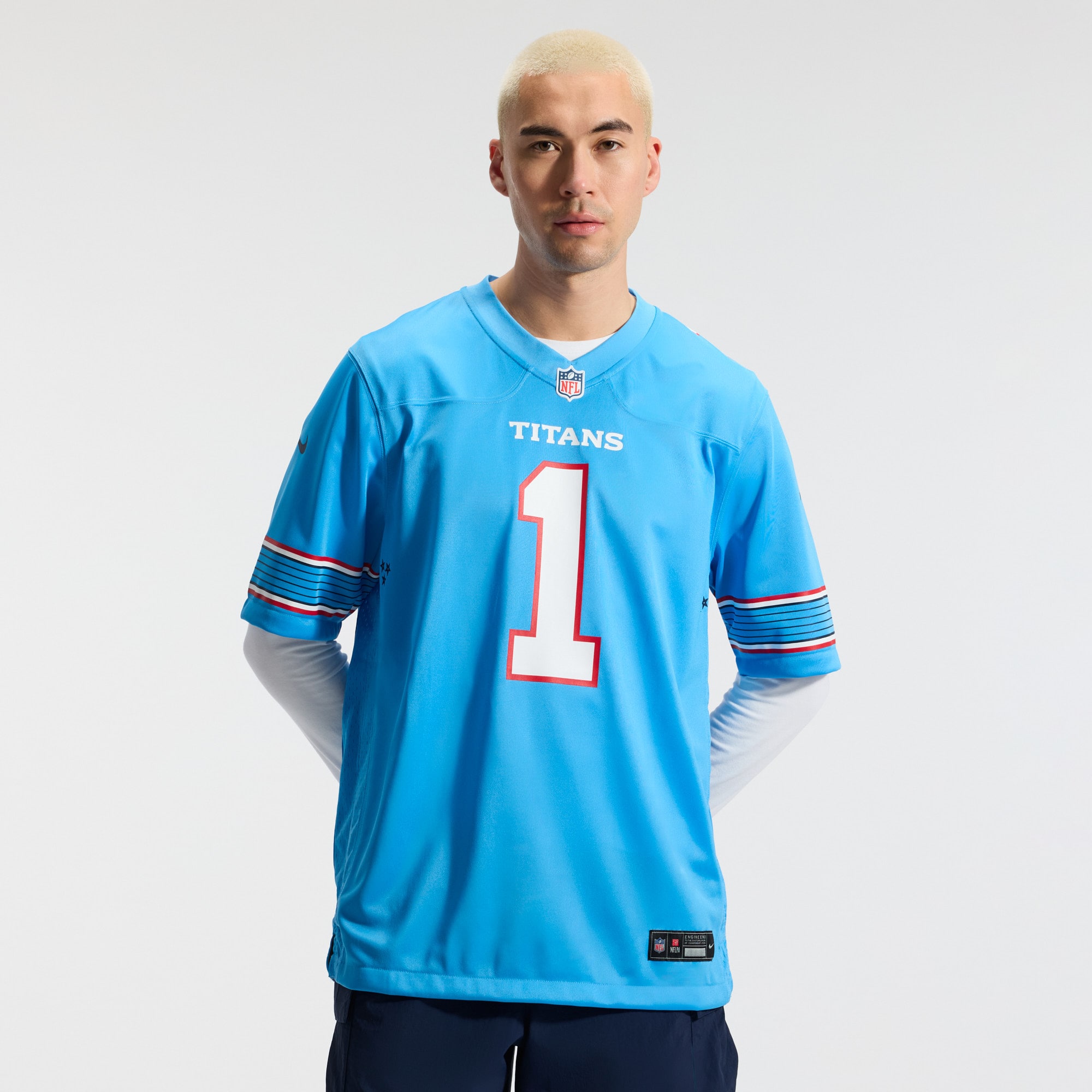 Cameron Ward Tennessee Titans Game Jersey - Light Blue - angle 4