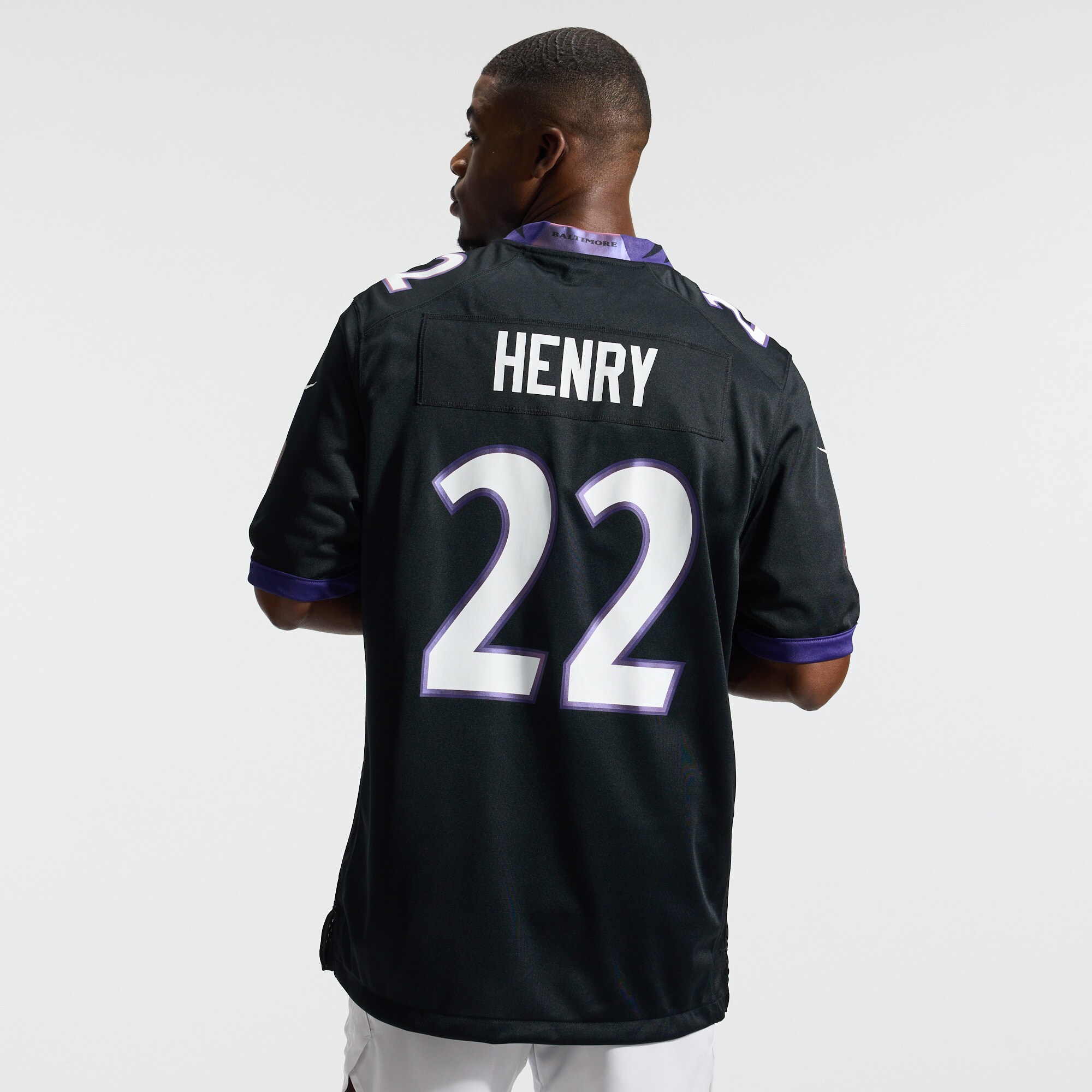 Derrick Henry Baltimore Ravens Alternate Game Jersey - Black - angle 5