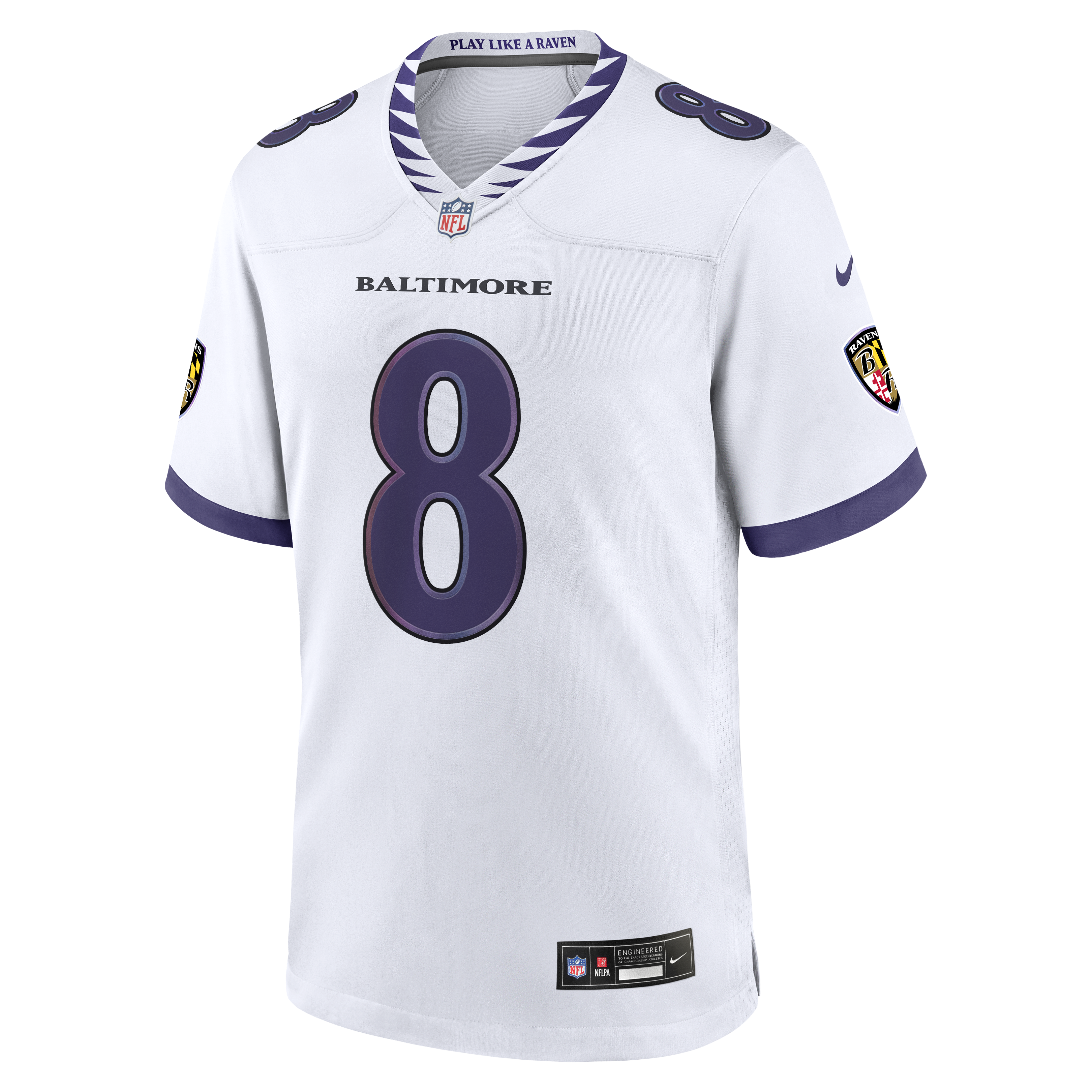 Lamar Jackson #8 Baltimore Ravens Game Jersey - White - angle 8