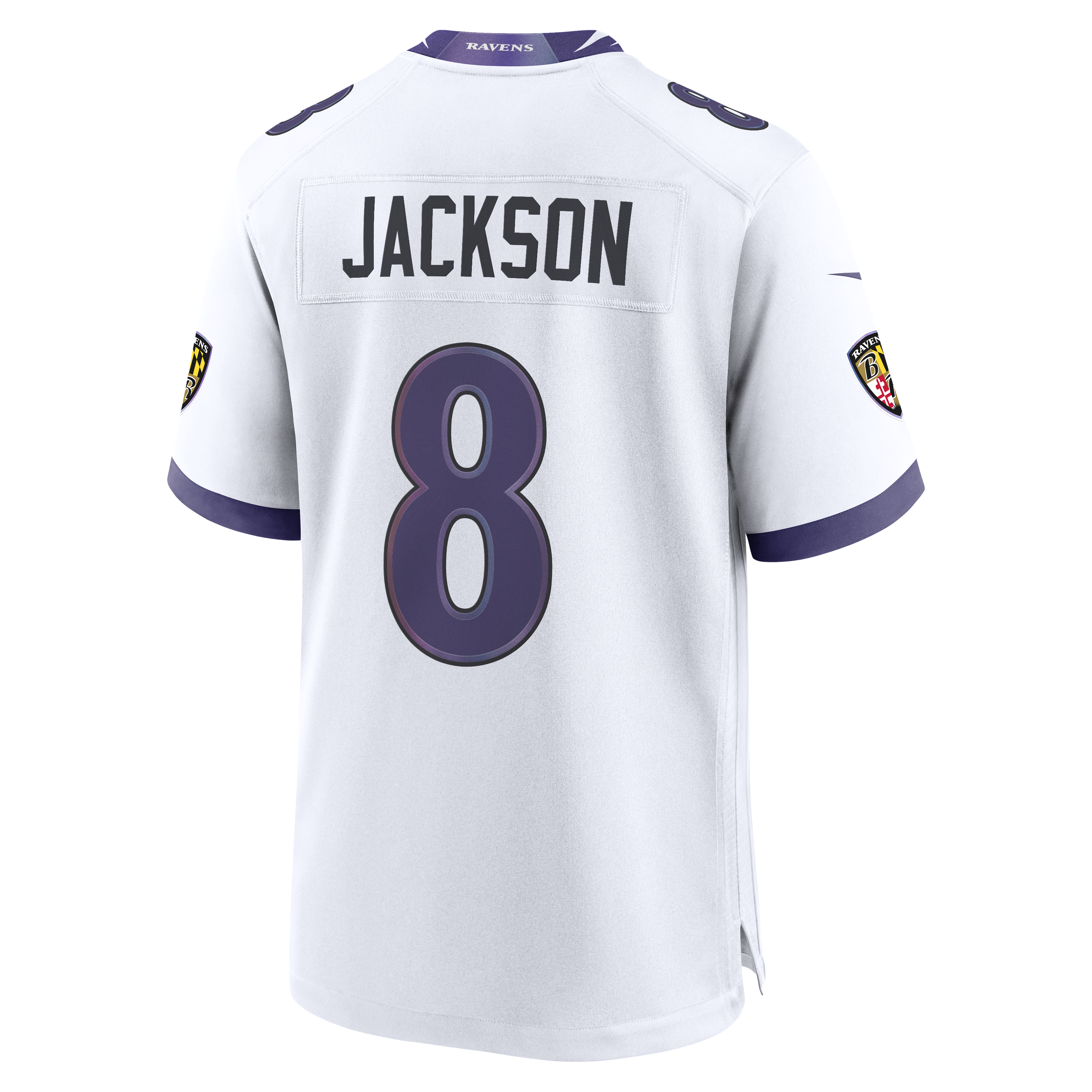 Lamar Jackson #8 Baltimore Ravens Game Jersey - White - angle 9