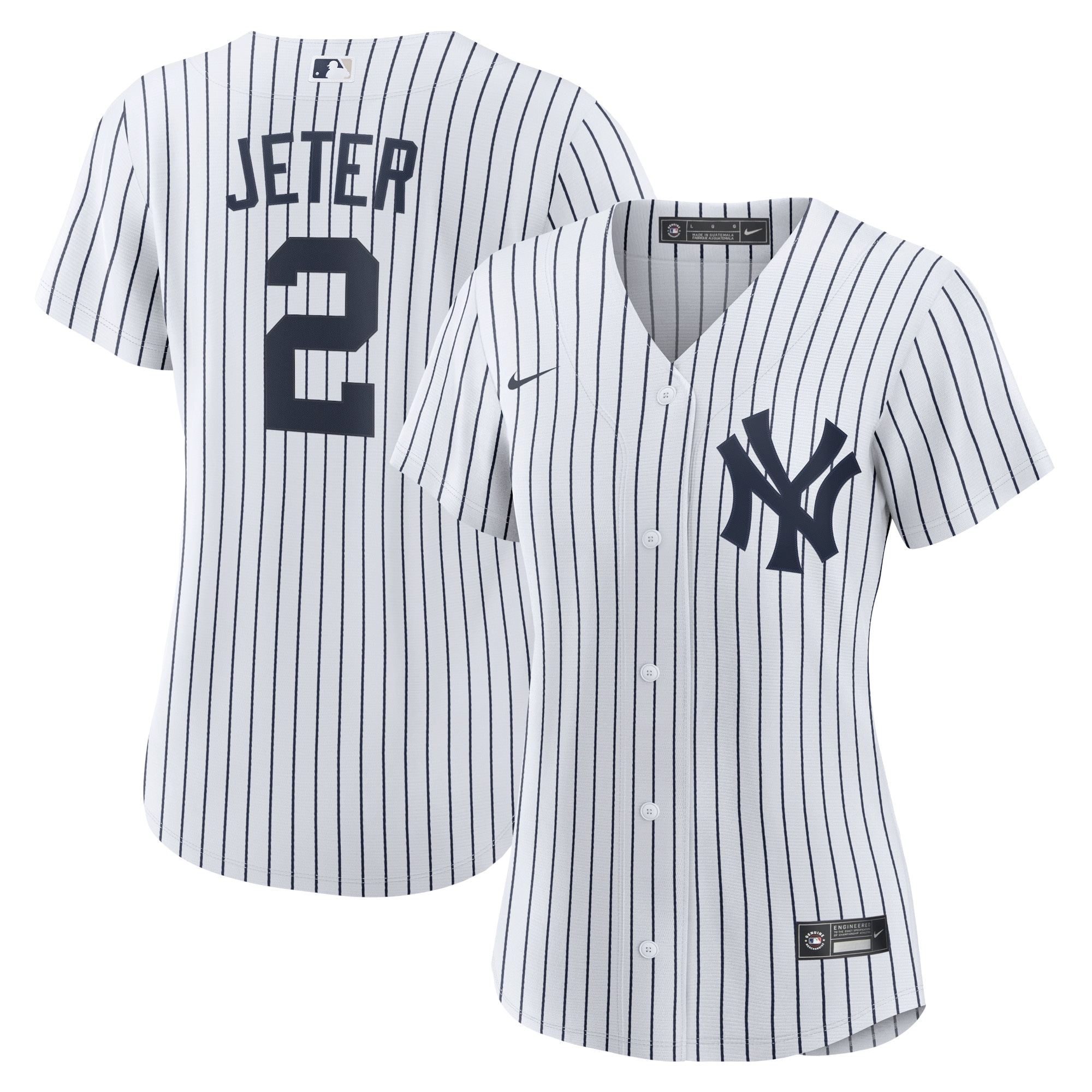 Youth Derek Jeter New York Yankees Women's Home Replica Player Name Jersey - White/Navy | FanWearStyle