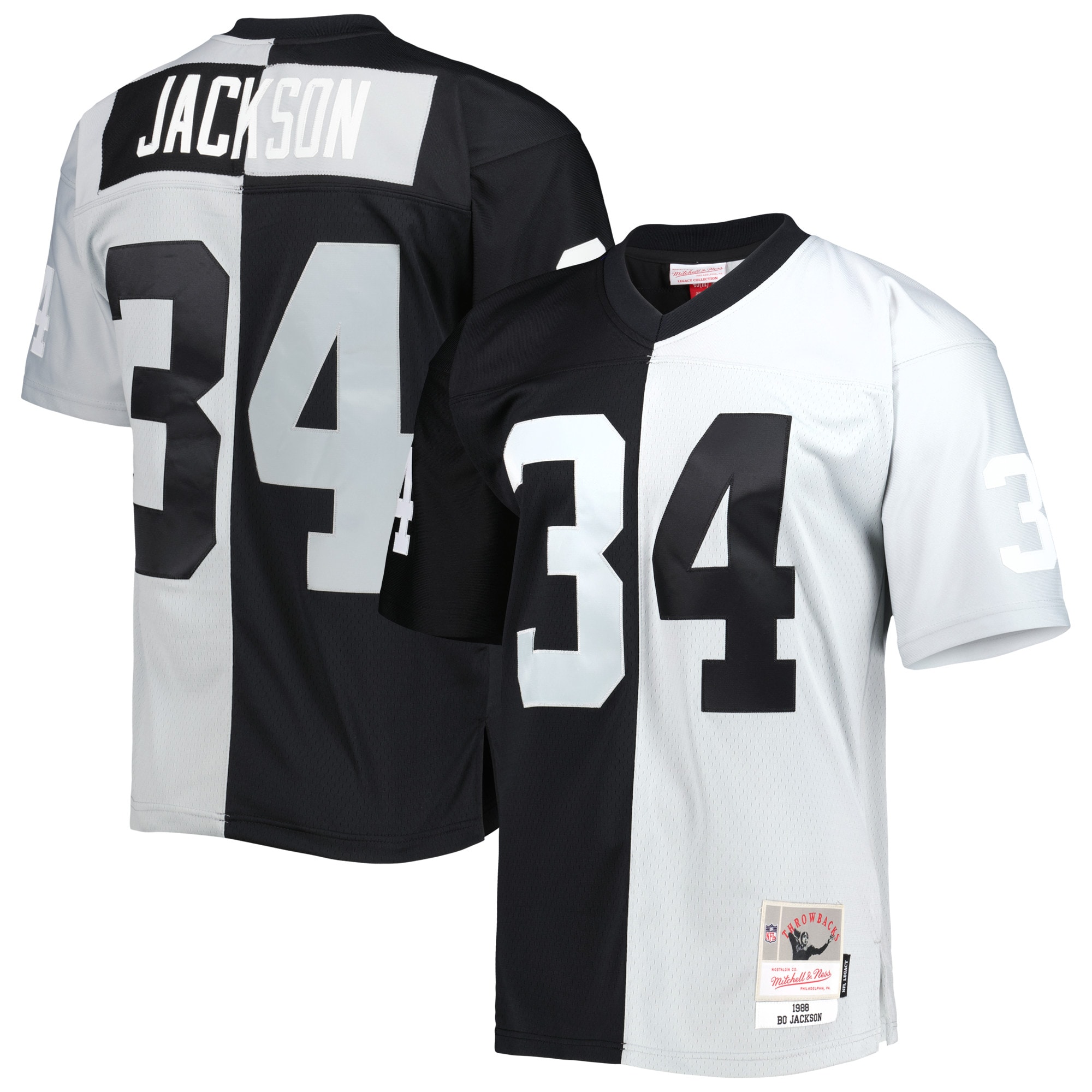 Youth Bo Jackson Las Vegas Raiders 1988 Split Legacy Replica Jersey - Black/Silver | FanWearStyle