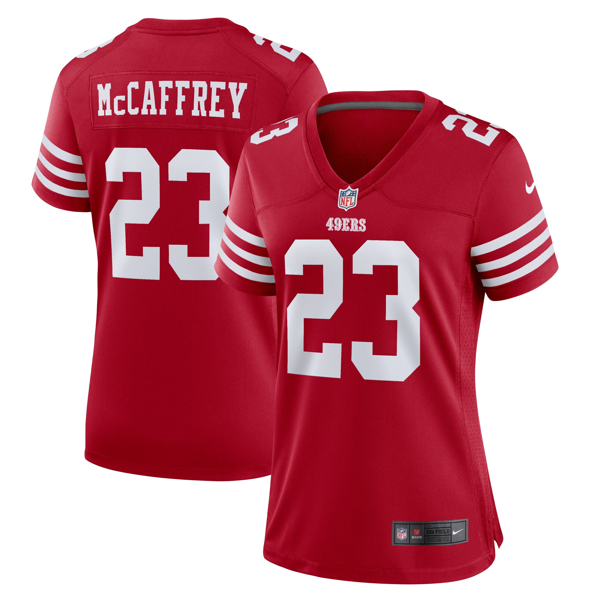 Christian McCaffrey San Francisco 49ers Women's Player Jersey - Scarlet - angle 3
