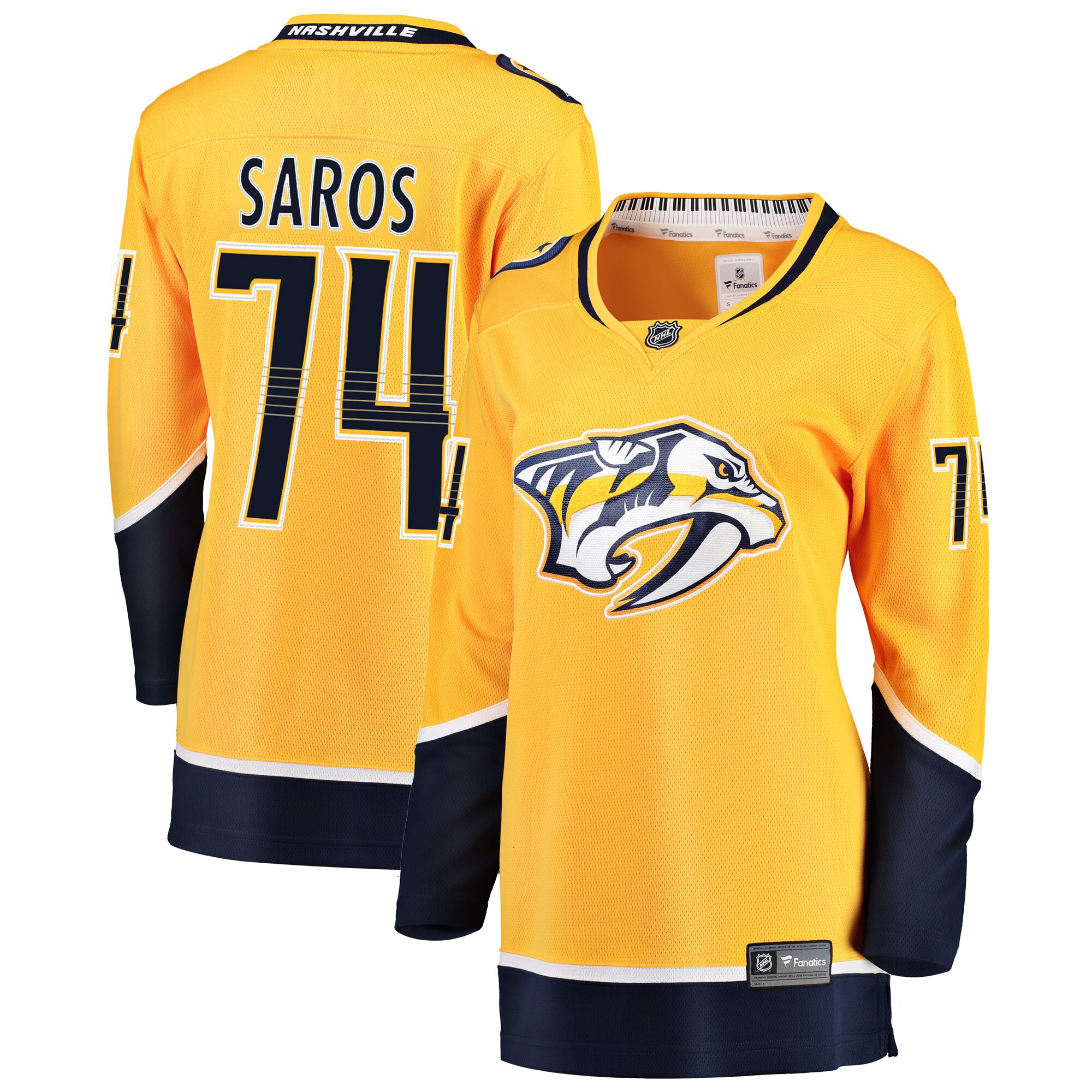 Juuse Saros Nashville Predators Women's Breakaway Player Jersey - Gold - angle 2