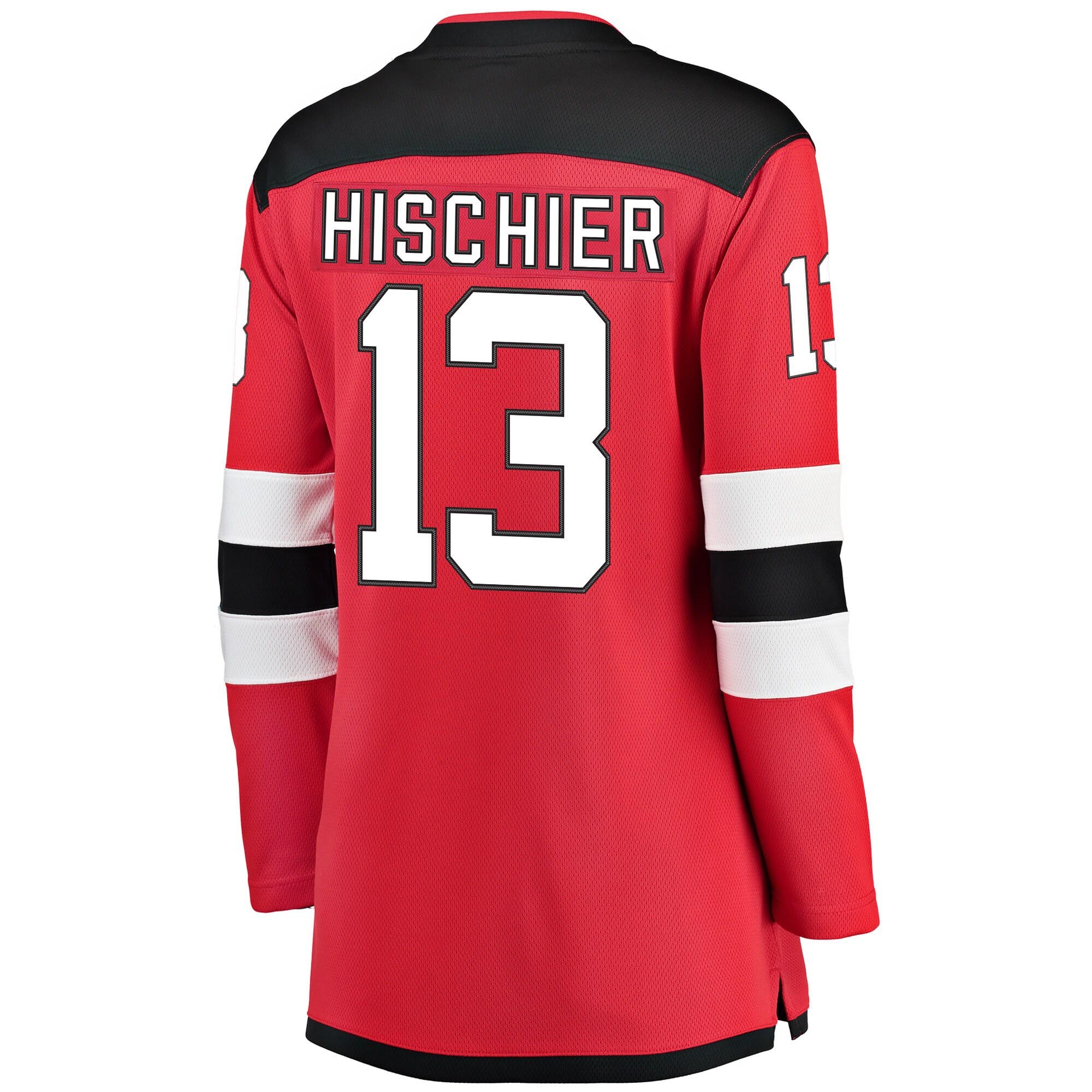 Nico Hischier New Jersey Devils Women's Breakaway Home Player Jersey - Red - angle 3