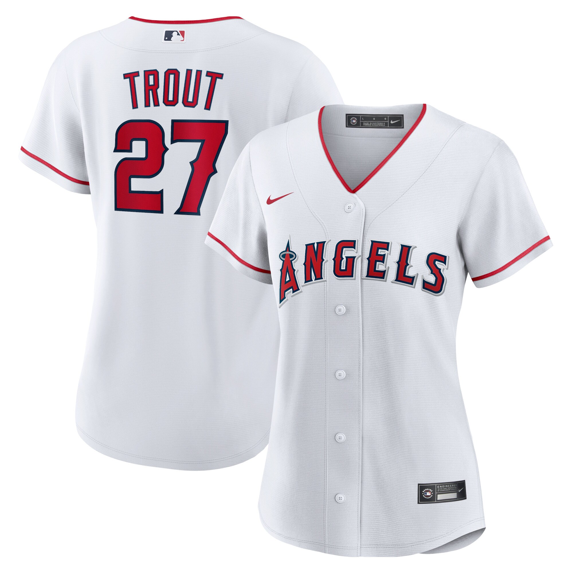 Mike Trout #27 Los Angeles Angels Women's Home Replica Player Jersey - White - angle 2