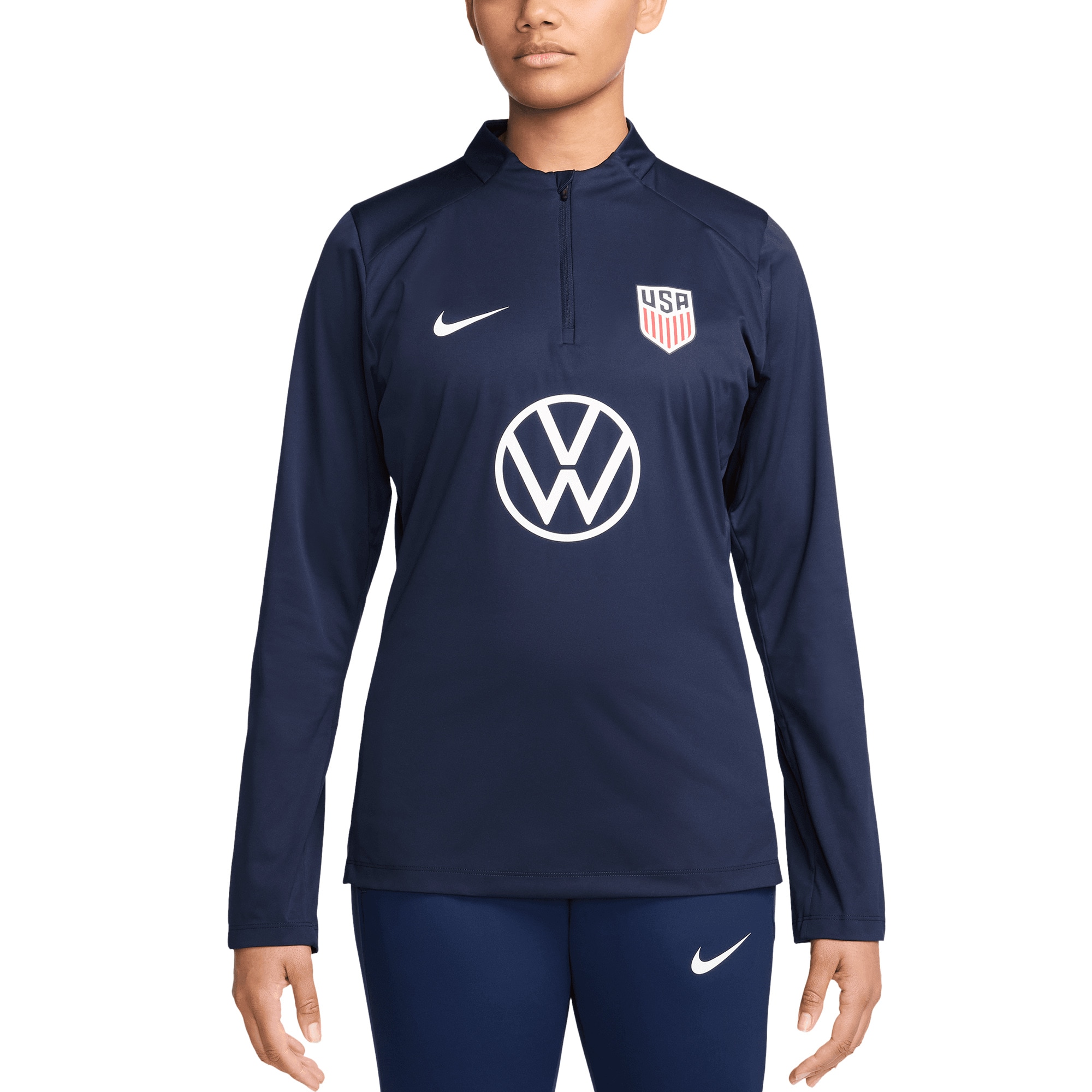 USMNT Women's Strike Drill Performance Quarter Top - Navy | FanWearStyle
