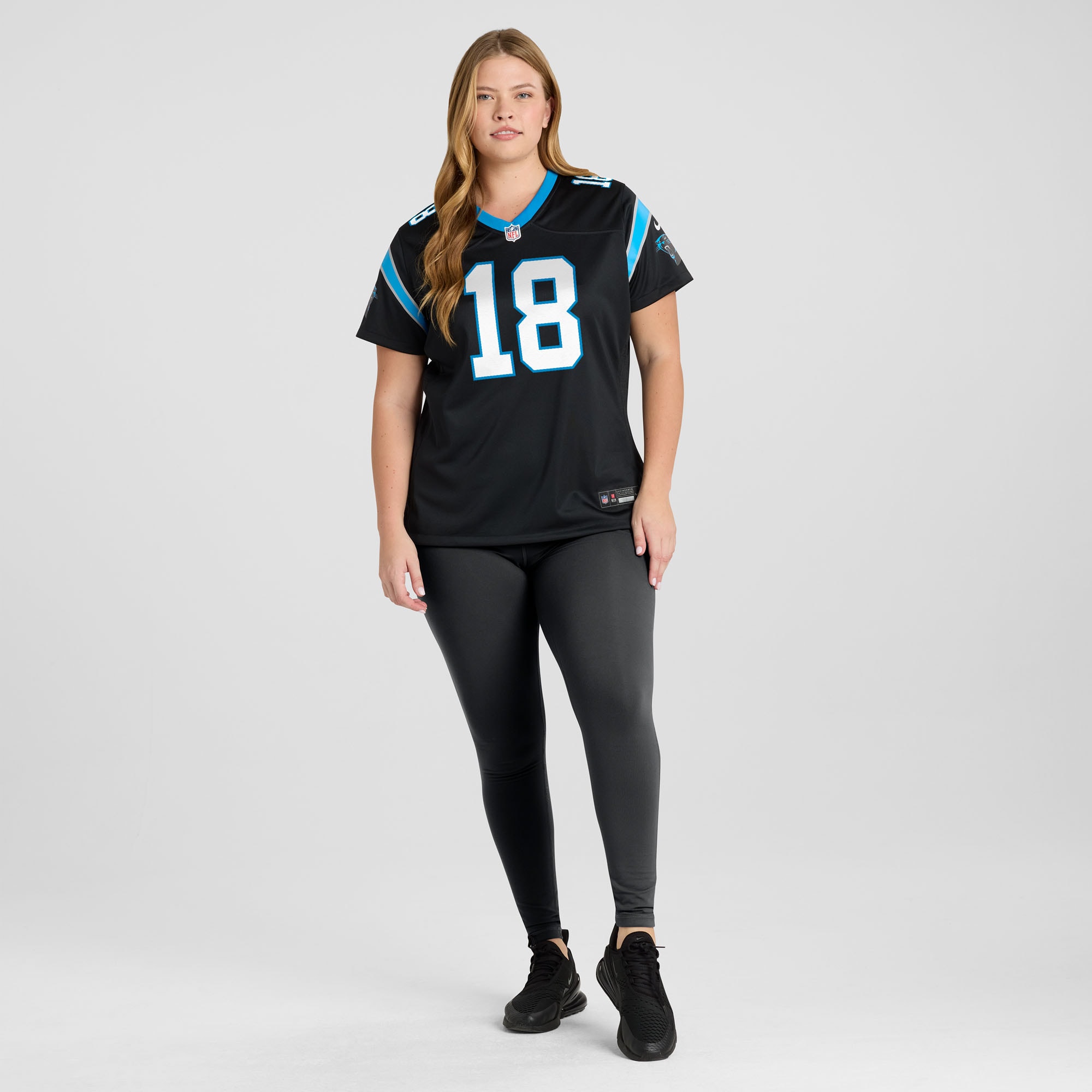 Jalen Coker Carolina Panthers Women's Team Game Jersey - Black - angle 8