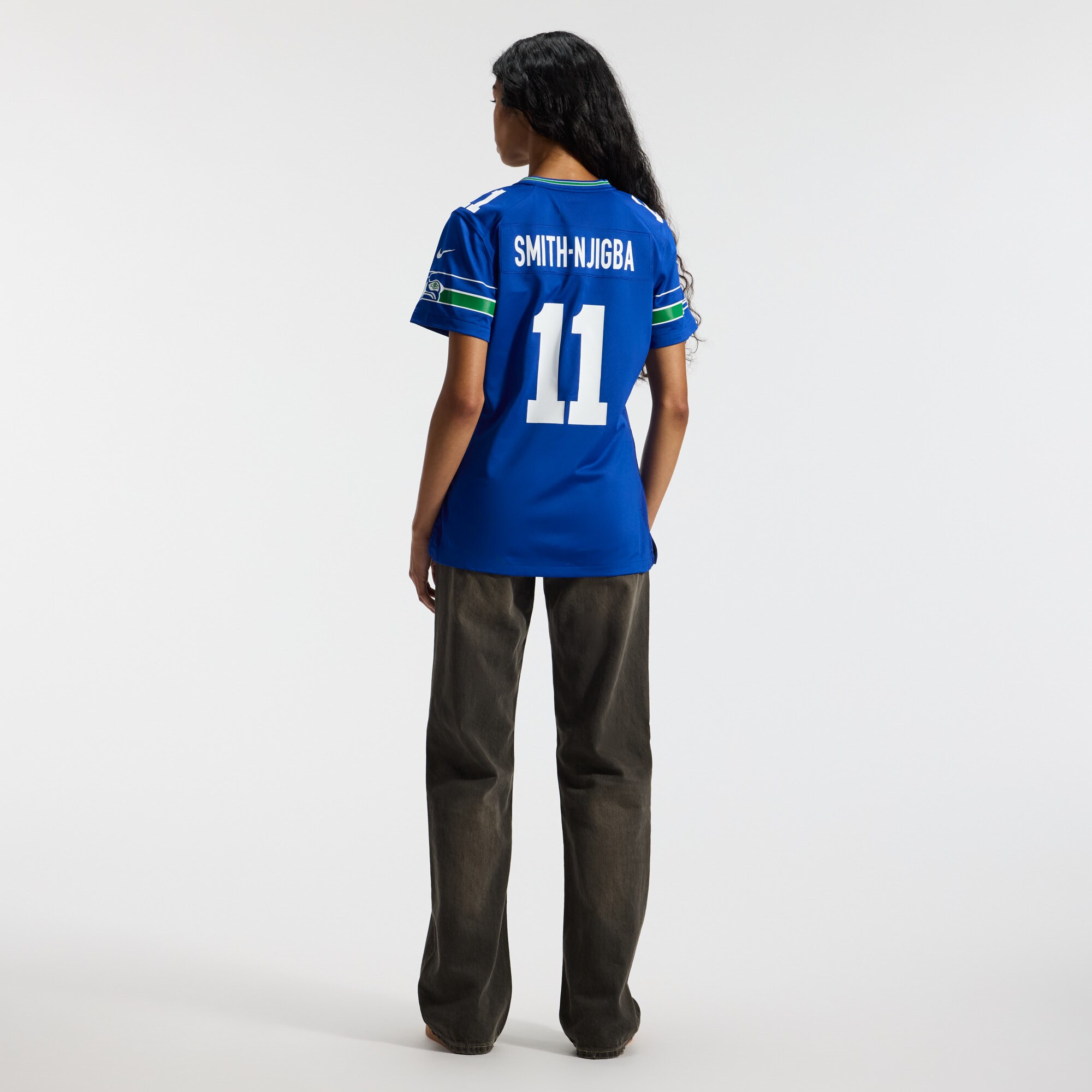 Jaxon Smith-Njigba Seattle Seahawks Women's Throwback Player Game Jersey - Royal - angle 6