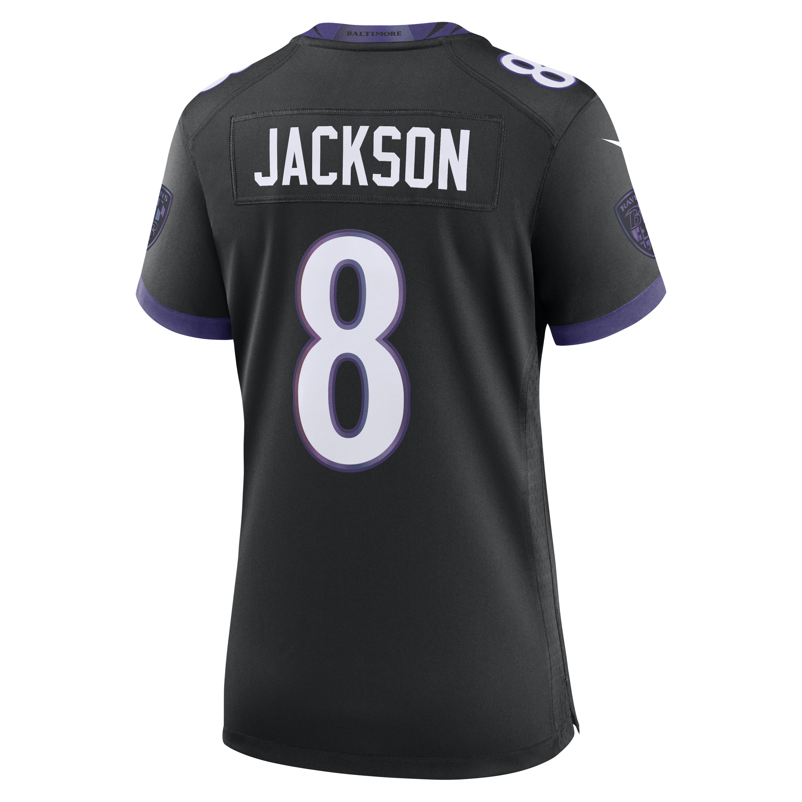 Lamar Jackson #8 Baltimore Ravens Women's Alternate Game Jersey - Black - angle 5