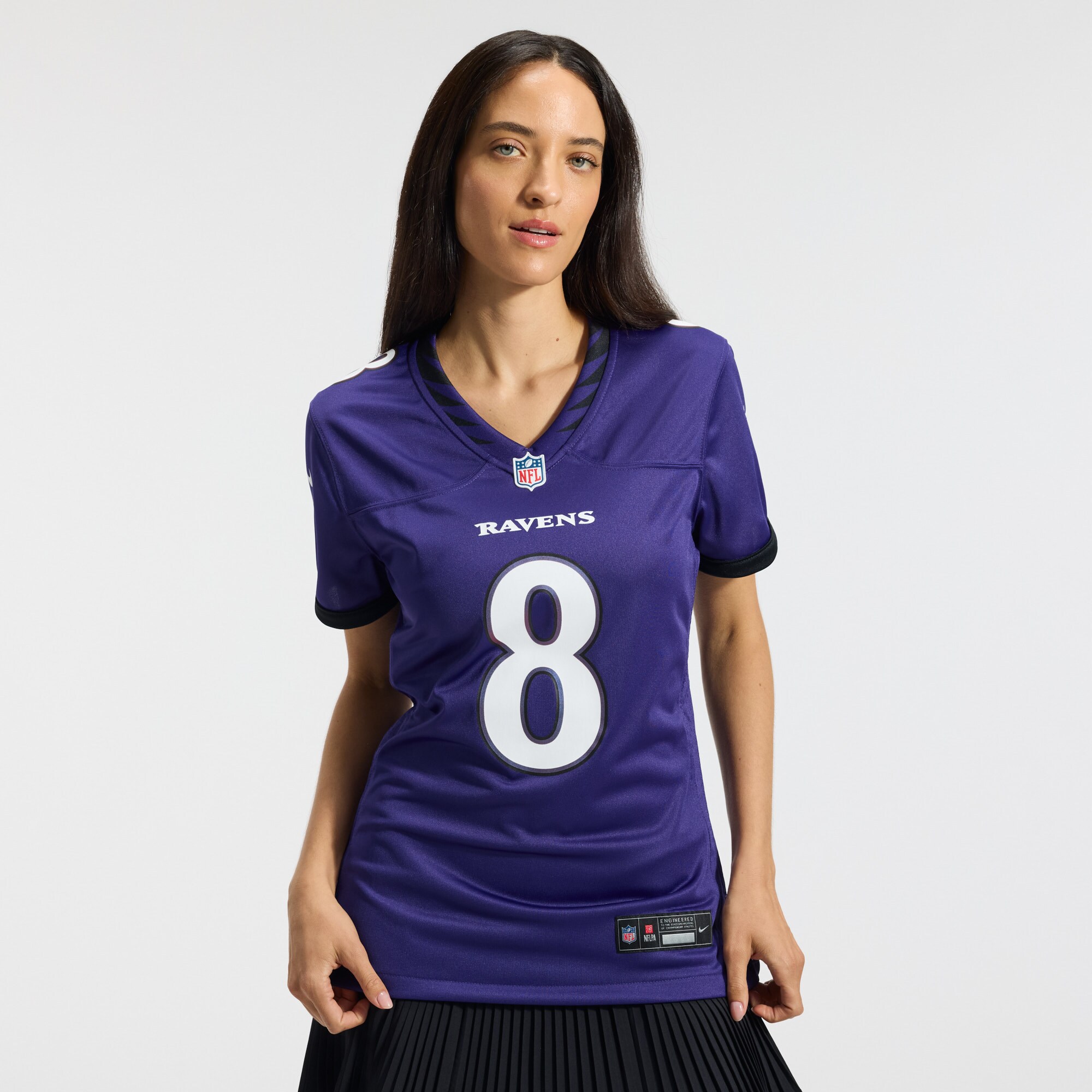 Lamar Jackson #8 Baltimore Ravens Women's Team Game Jersey - Purple - angle 4