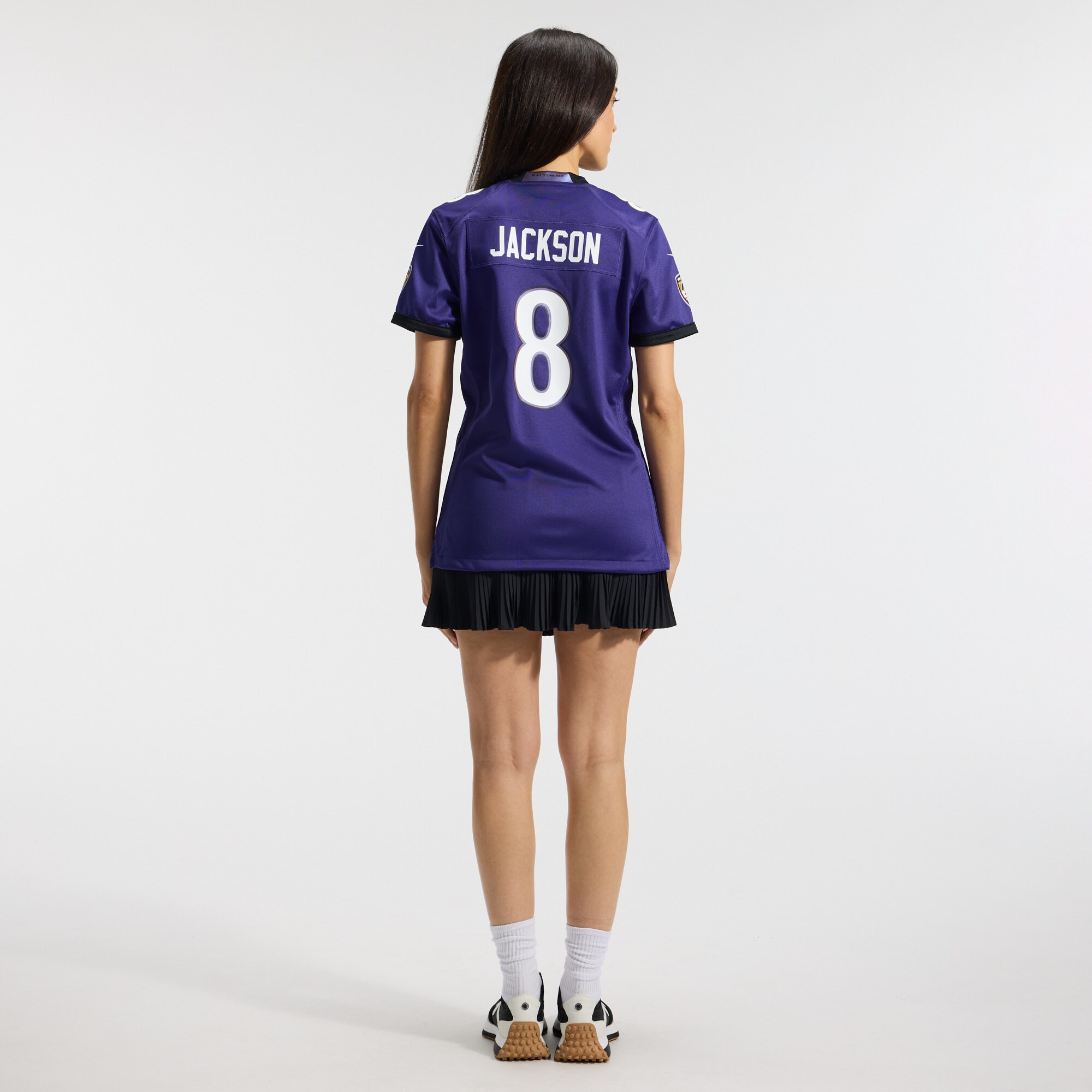 Lamar Jackson #8 Baltimore Ravens Women's Team Game Jersey - Purple - angle 7