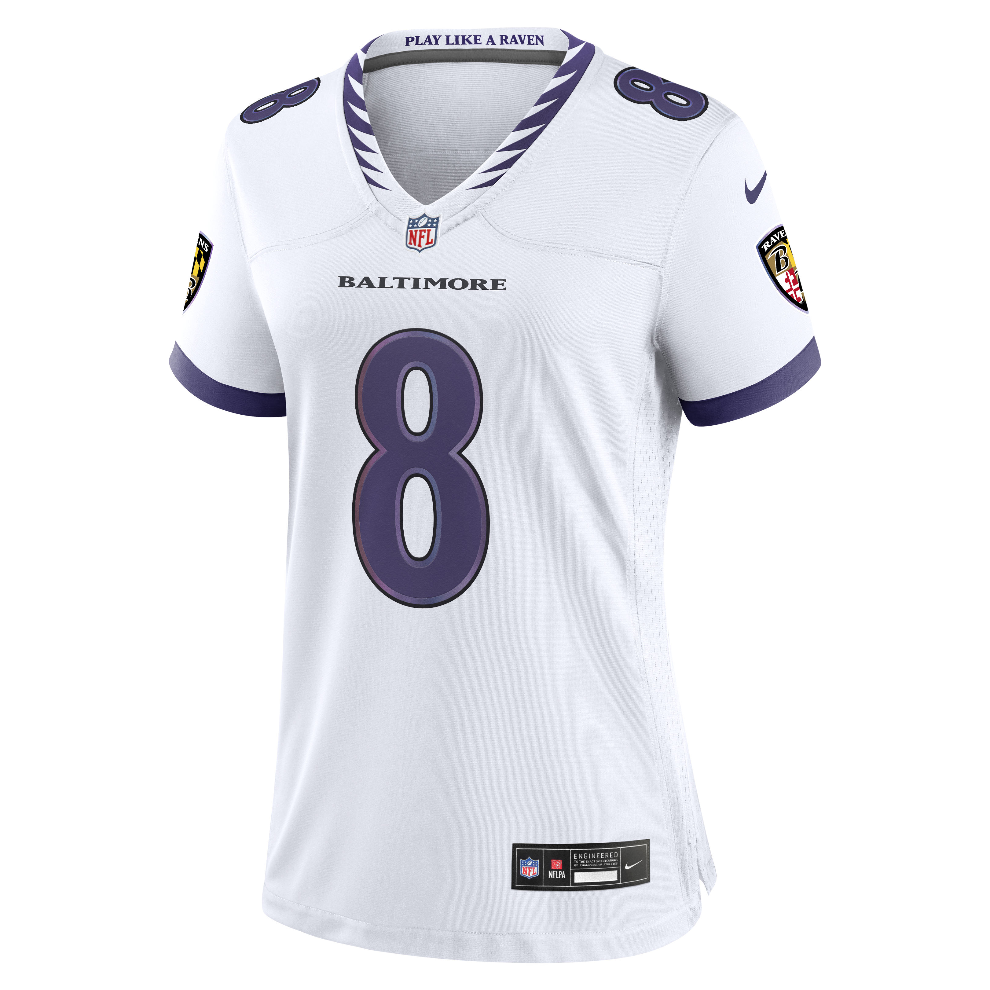 Lamar Jackson #8 Baltimore Ravens Women's Game Jersey - White - angle 8