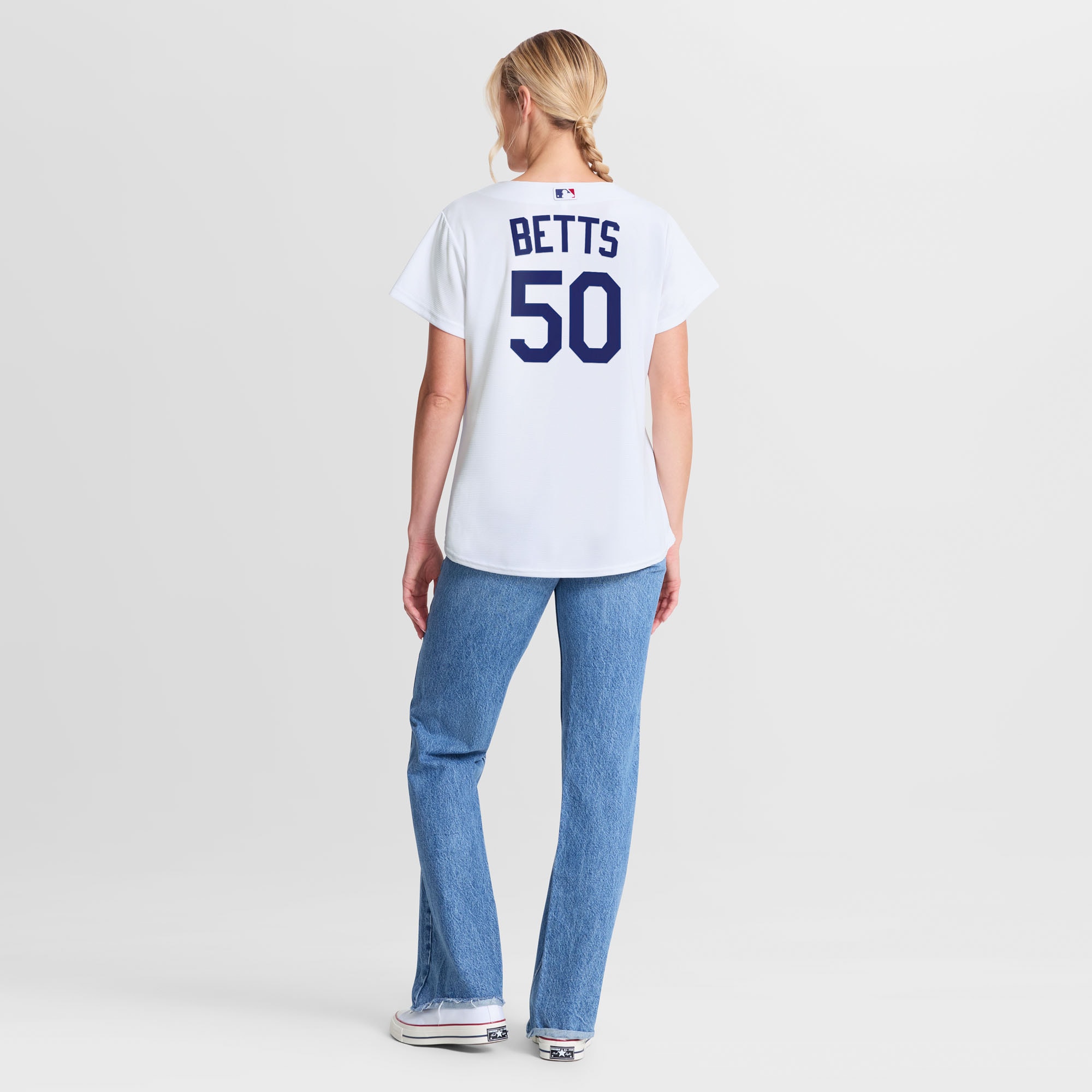 Mookie Betts #50 Los Angeles Dodgers Women's Home Replica Jersey - White - angle 7