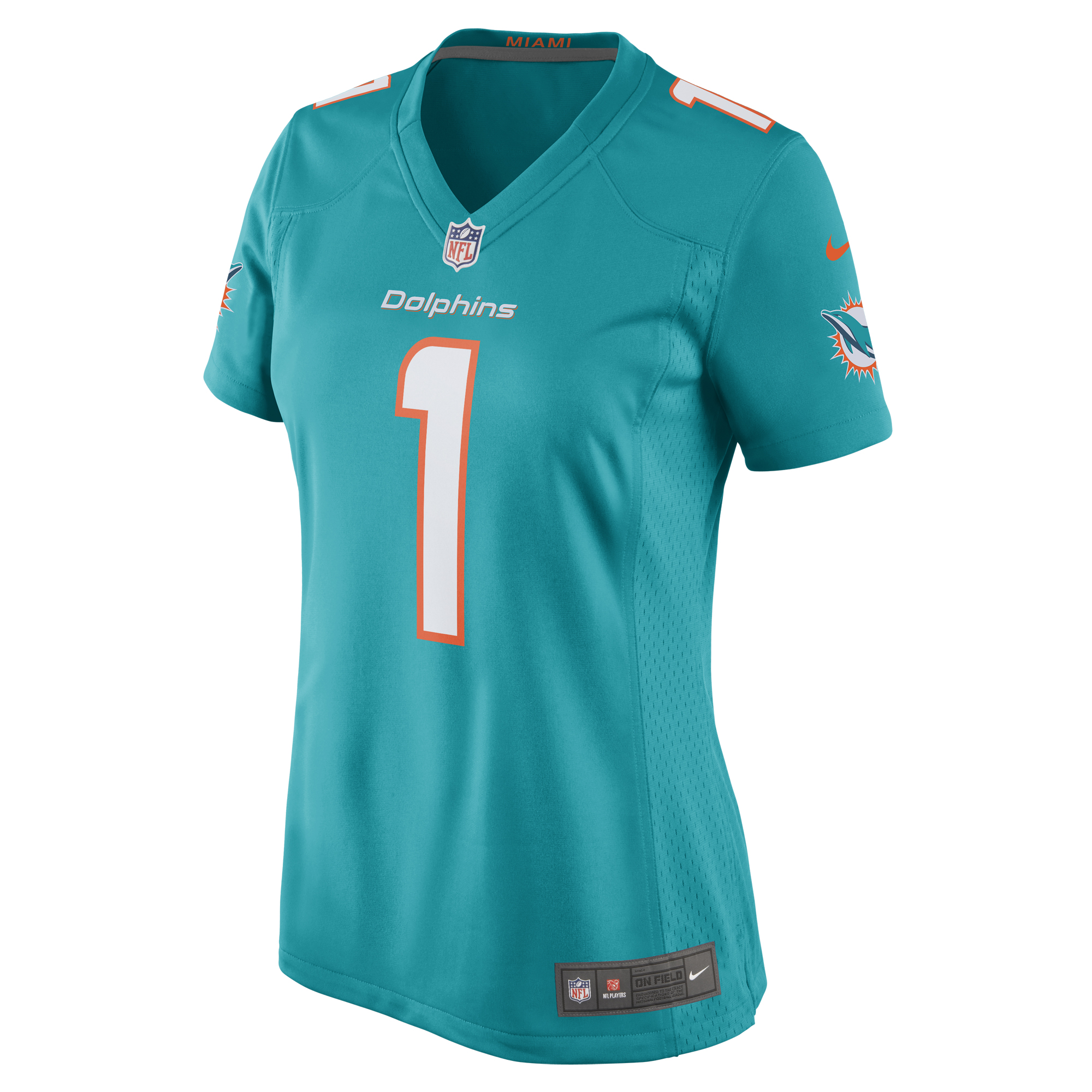 Number 1 Mom Miami Dolphins Women's Game Jersey - Aqua - angle 4