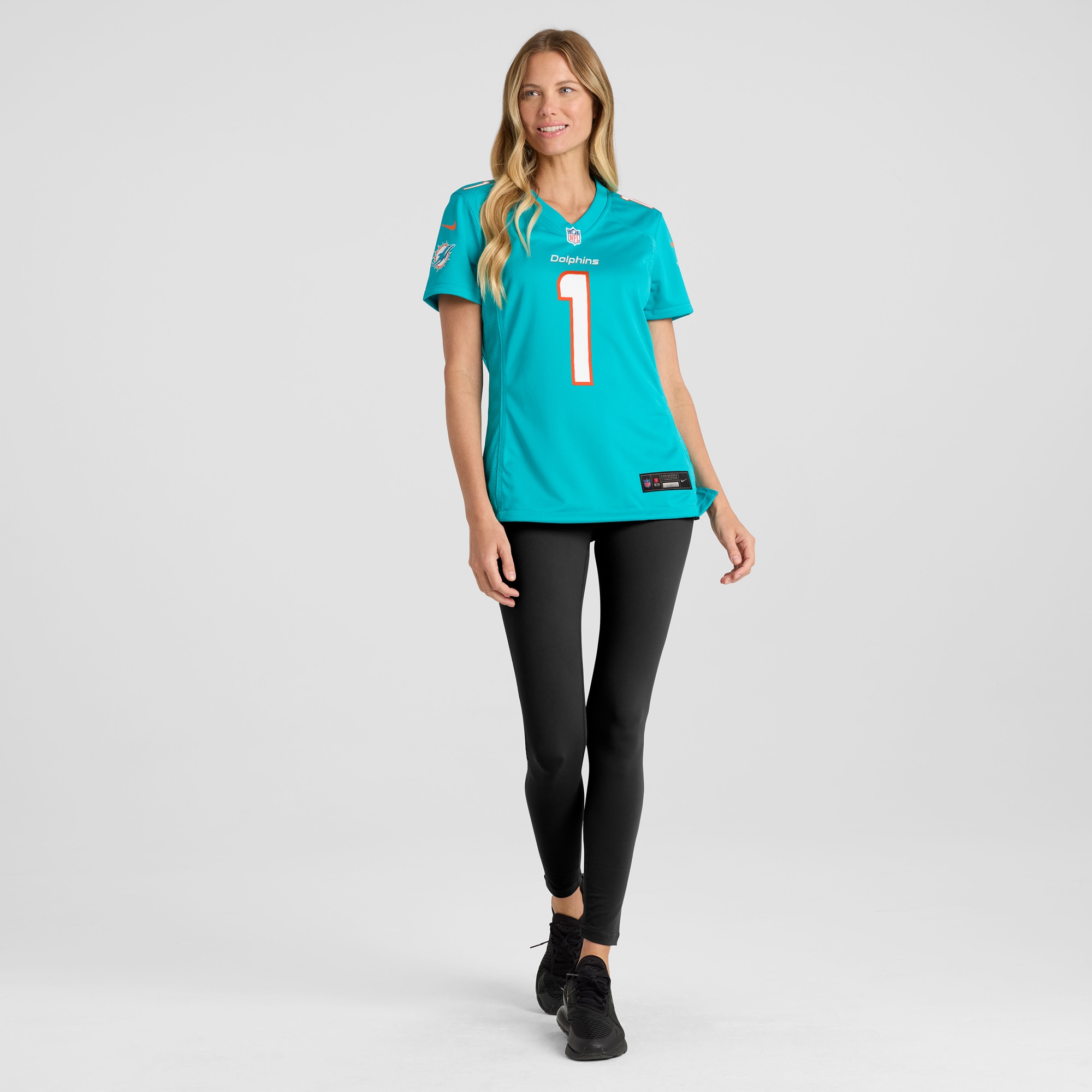 Number 1 Mom Miami Dolphins Women's Game Jersey - Aqua - angle 6
