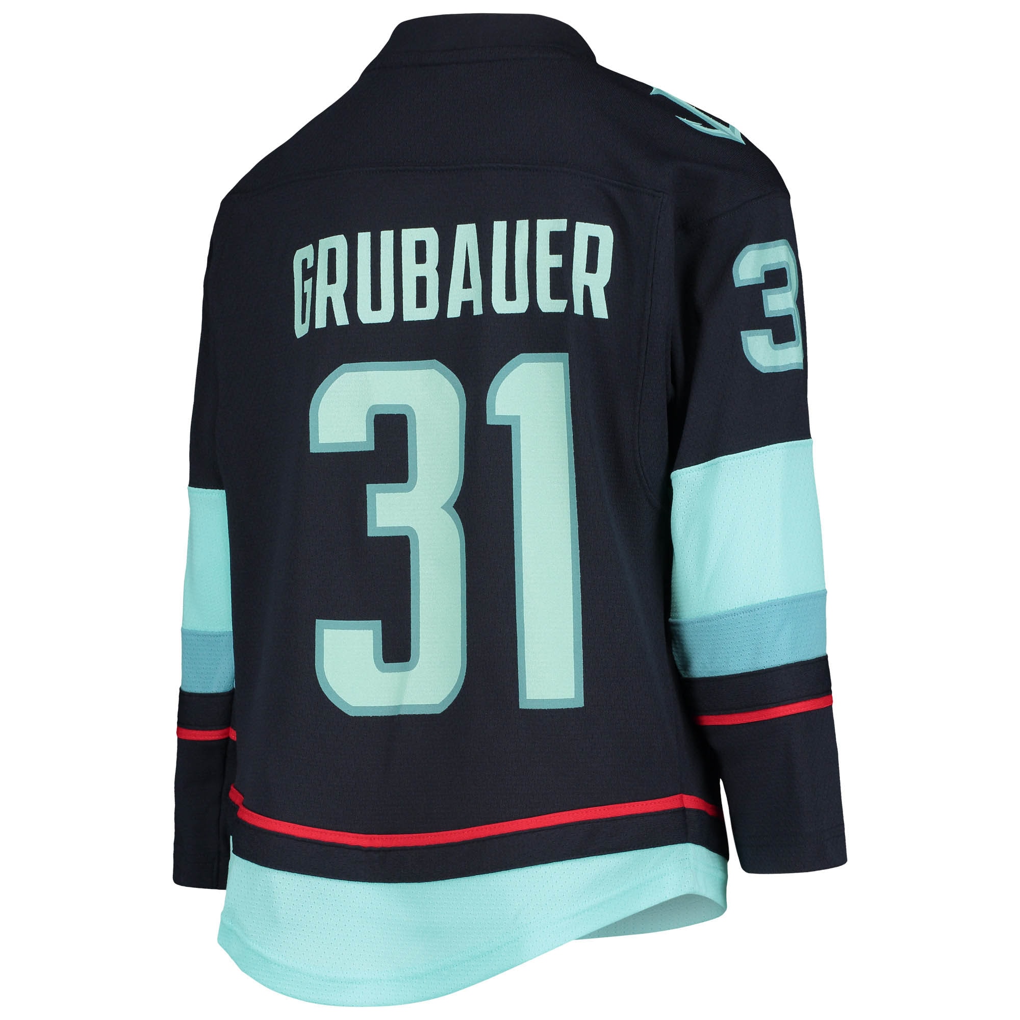 Philipp Grubauer Seattle Kraken Youth Home Replica Player Jersey - Deep Sea Blue - angle 3