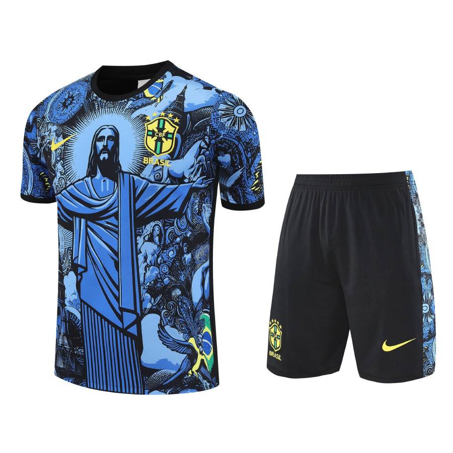 Brazil Men's/Kids' Shorts Jersey Set 24/25 Blue Pattern-League Wear Hub