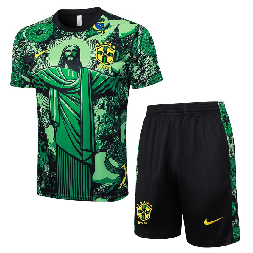 Brazil Men's/Kids' Shorts Jersey Set 24/25 Green Pattern-League Wear Hub