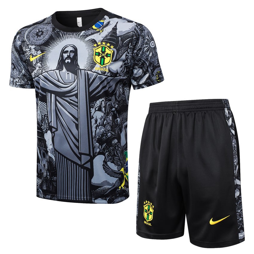 Brazil Men's/Kids' Shorts Jersey Set 24/25 Grey Pattern-League Wear Hub