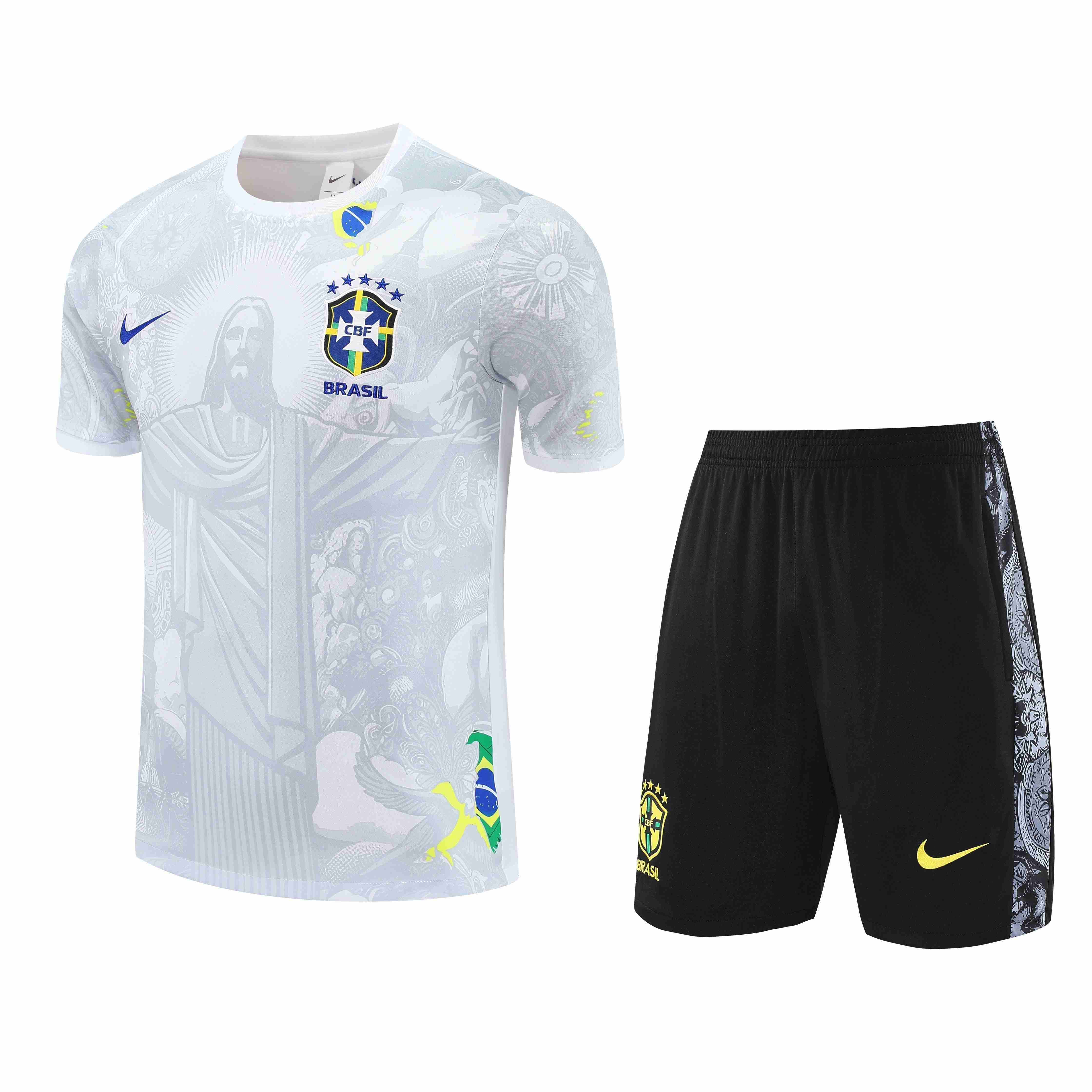 Brazil Men's/Kids' Shorts Jersey Set 25/26 White Pattern-League Wear Hub